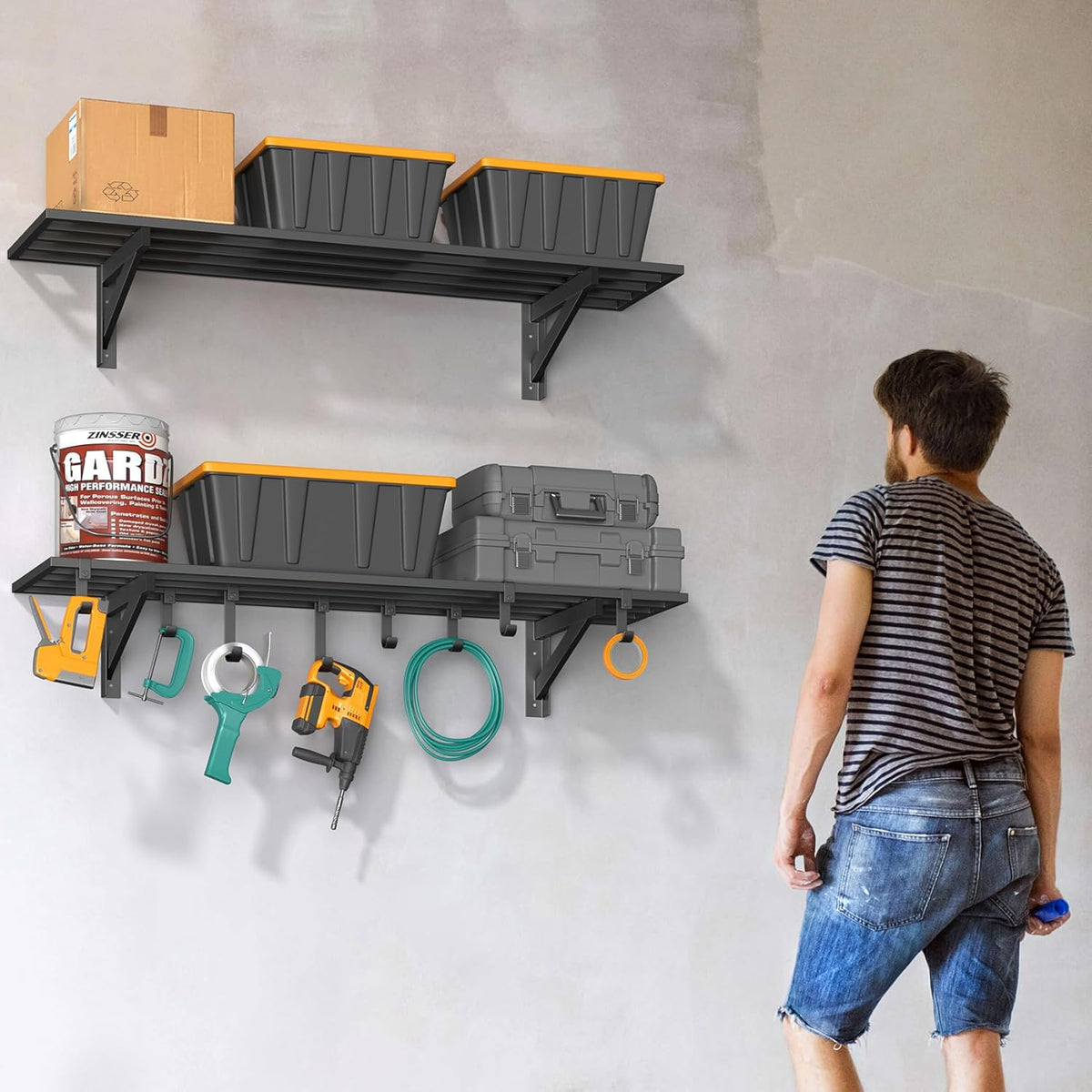 2-Pack 1x4ft Heavy Duty Garage Shelving, 1' x 4' Garage Wall Shelving Wall Mounted (2pack-1x4ft)