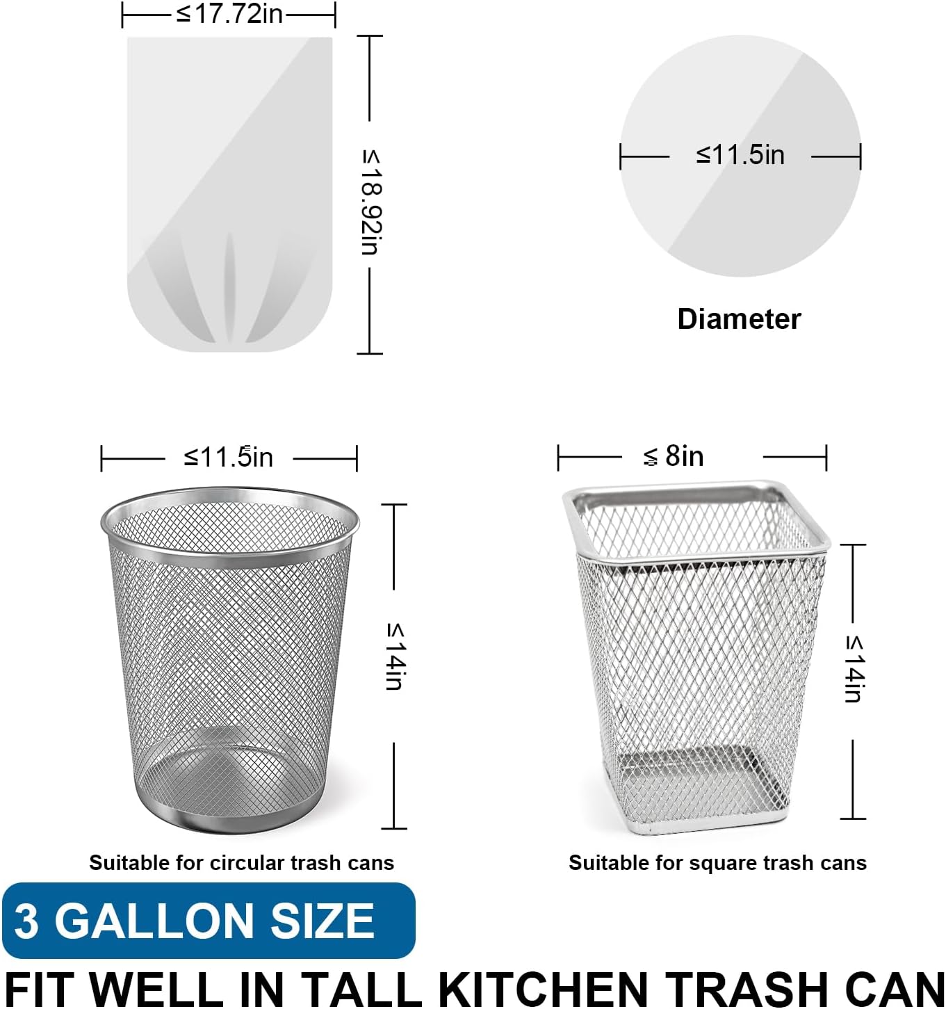 3 Gallon Trash Bags Drawstring 0.96 Mil - 120 Count 12 Liter Small Garbage Bags for Bathroom