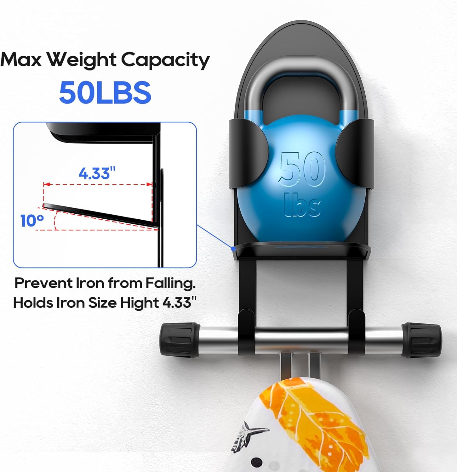 ORLESS Metal Large Ironing Board Holder Wall Mount, Ironing Board Hanger, Iron Board Holder, Iron