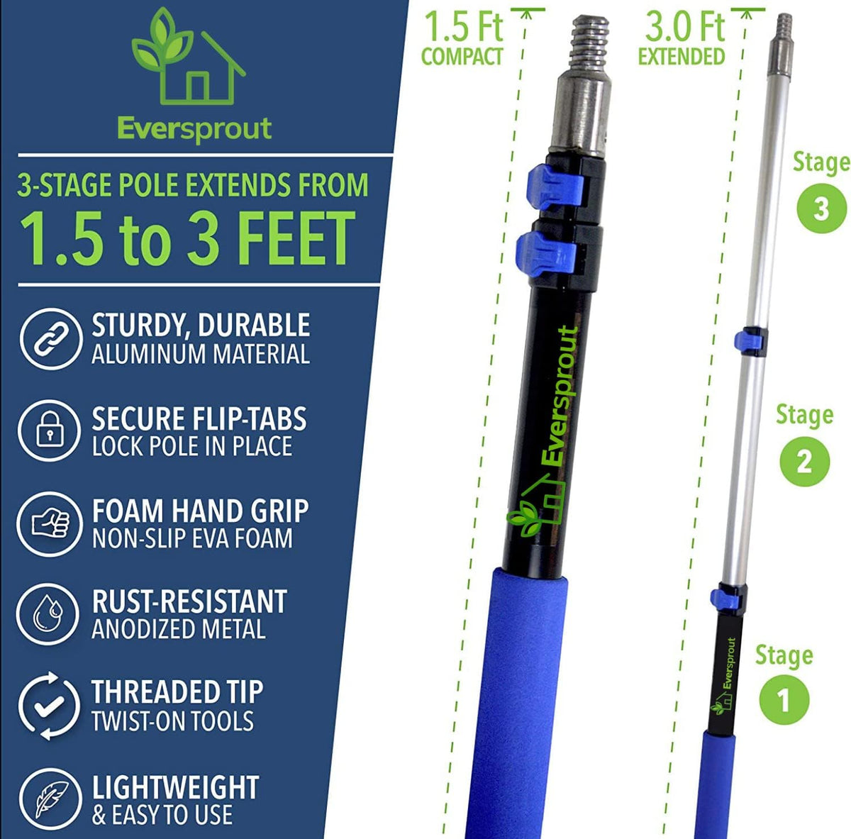 EVERSPROUT 1.5-to-3 Foot Swivel Squeegee and Microfiber Window Scrubber (8-10 Ft Standing Reach) |