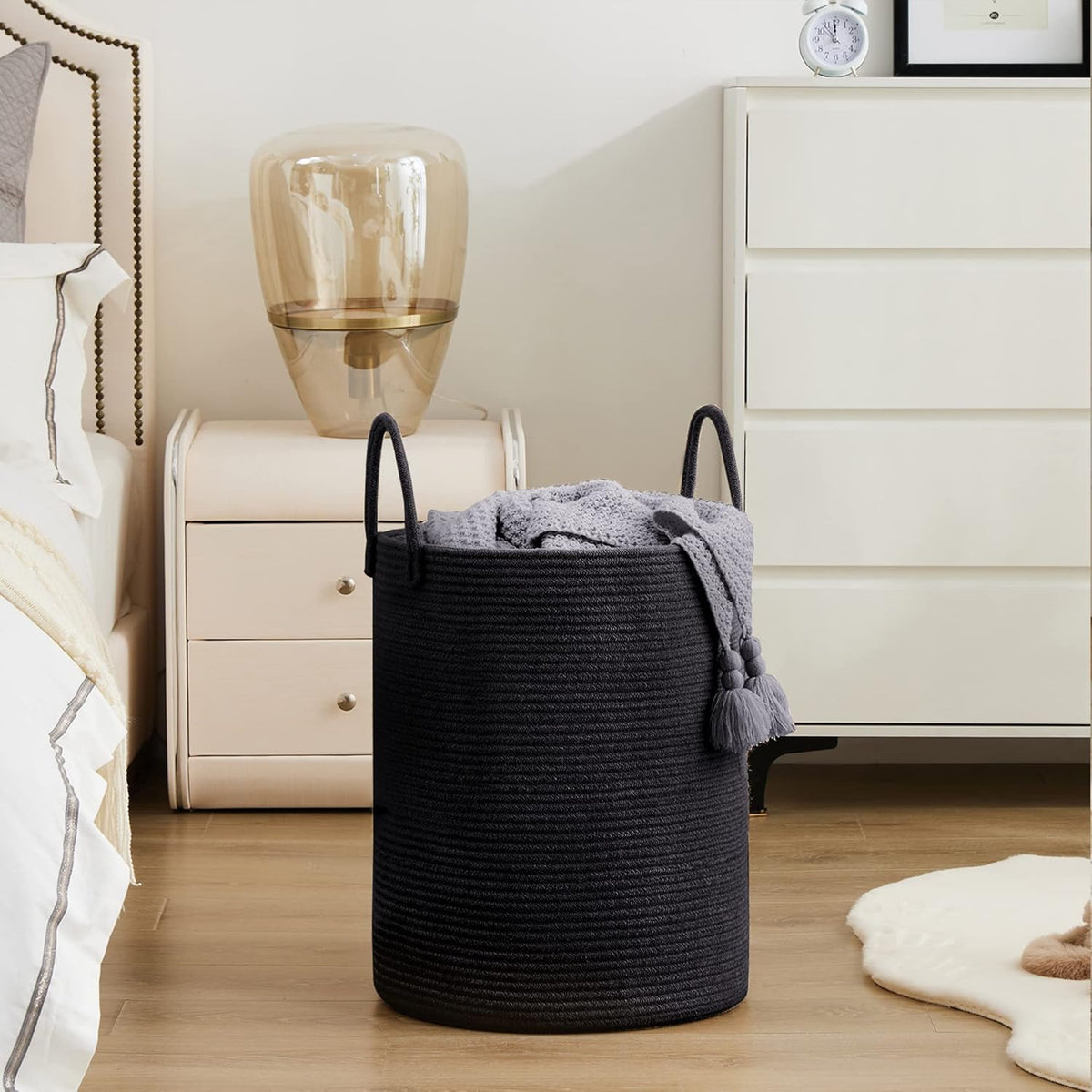 YOUDENOVA Woven Rope Laundry Hamper Basket, 58L Tall Laundry Basket, Baby Nursery Hamper for