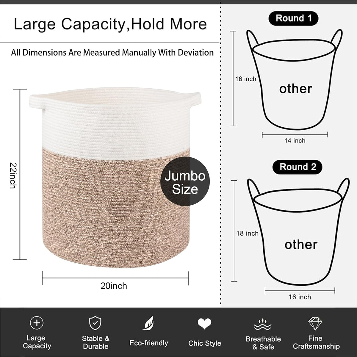 OIAHOMY 80L Laundry Hamper, Storage Basket with Handles, Laundry Basket For Toys, Pillows