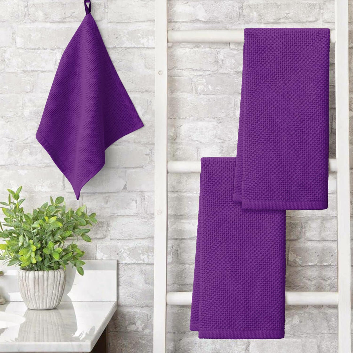Artoid Mode 100% Cotton Purple Waffle Weave Kitchen Dish Cloths, 13x28 Inch Ultra Soft Absorbent