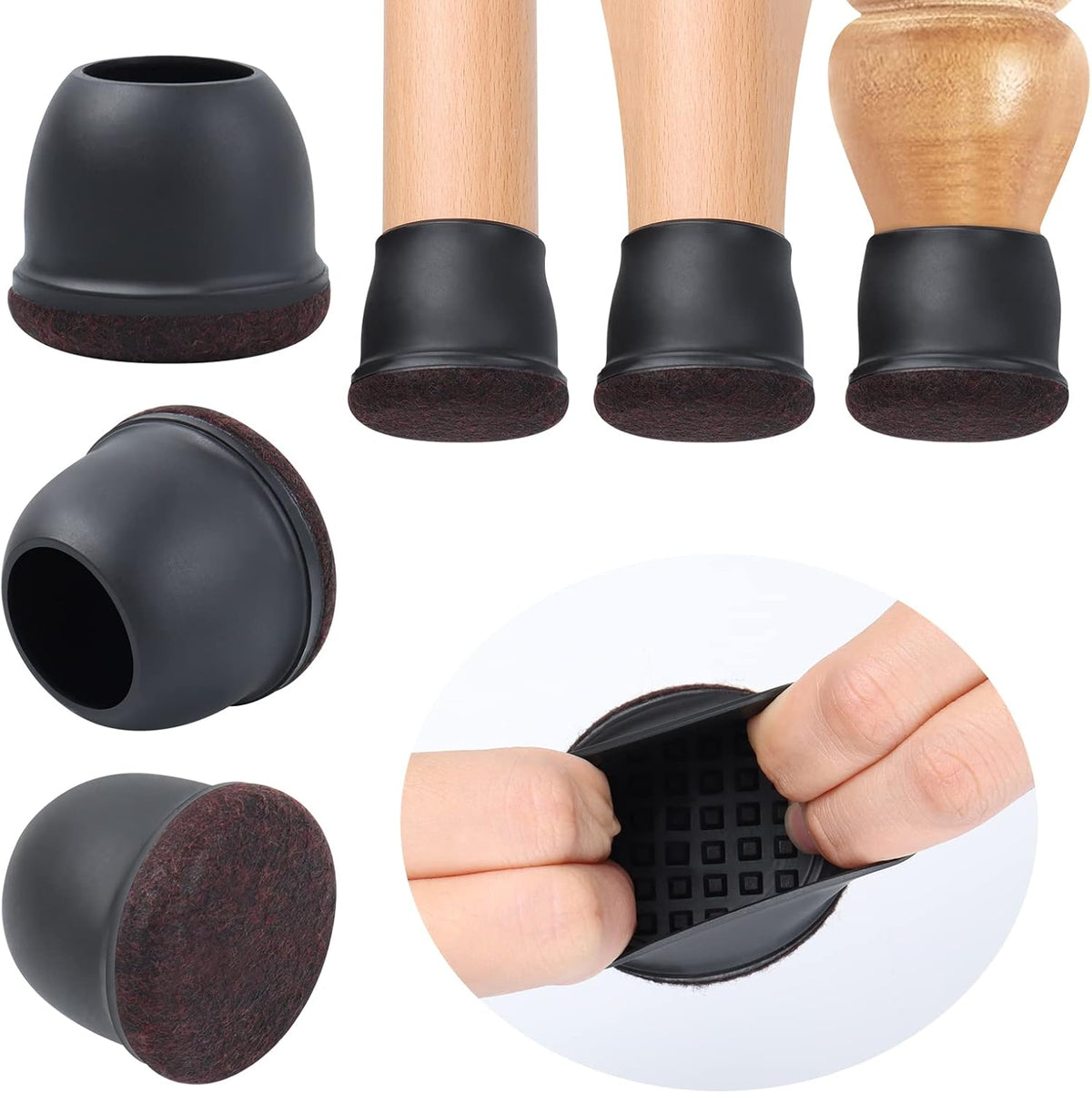 Ezprotekt 8 Pcs Extra Large Chair Leg Protectors with Felt, Silicone Felt Furniture Pads, Floor