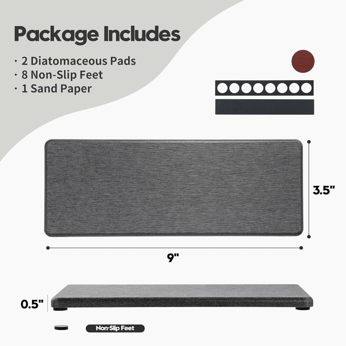 2PCS Bathroom Trays, Water Absorbing Diatomite Stone Quick Drying Mat for Kitchen Counter, Dish