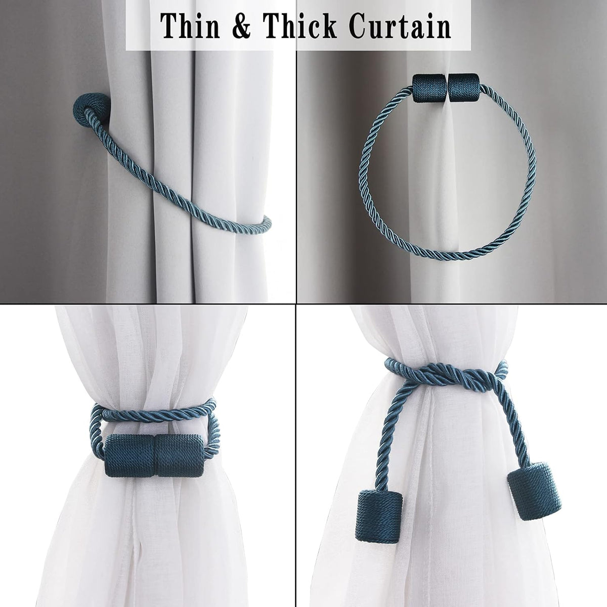 4 Pack Blue Strong Magnetic Curtain Tiebacks Outdoor Elegant Decorative Tie Backs Modern Rope