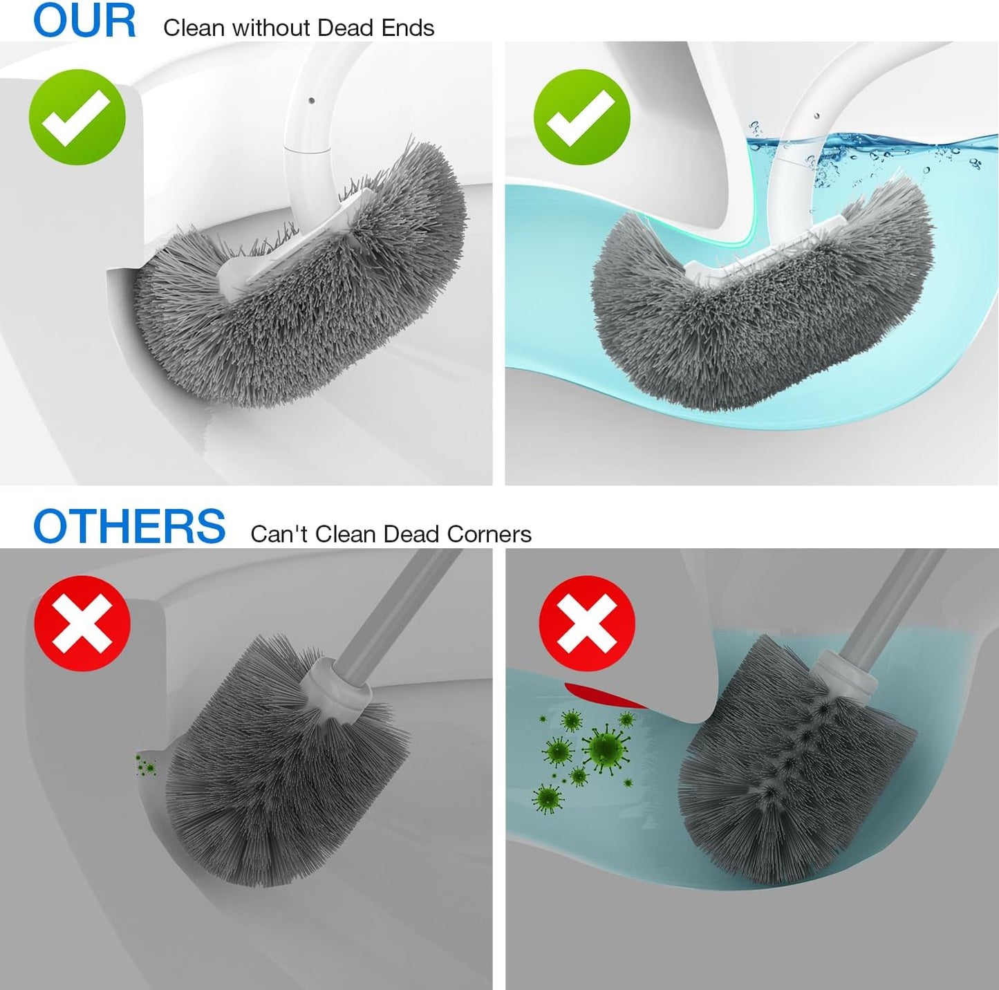 Toilet Bowl Brush and Holder, OSCIOSS Toilet Brush Set with Ergonomic Design, Compact Size, Durable