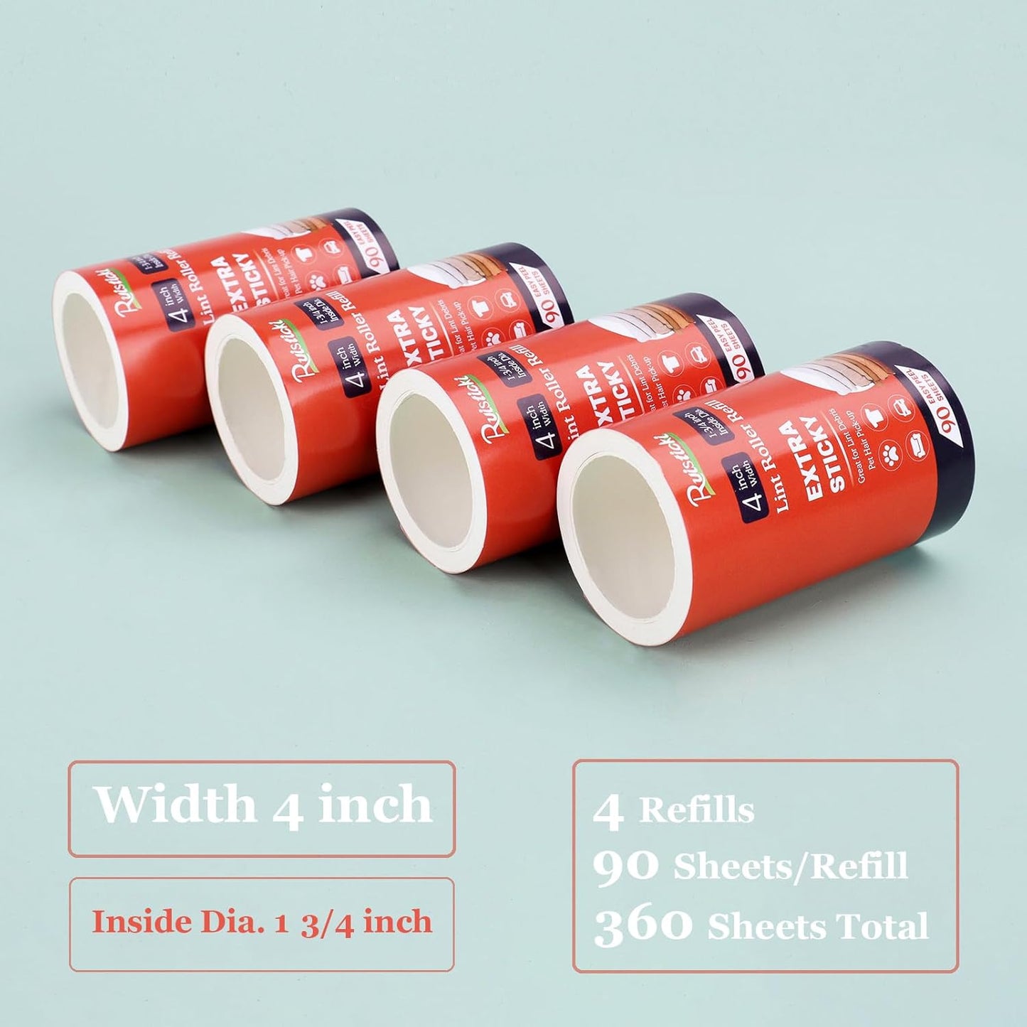 4 inch Lint Roller Refills Only for Scotch Brite, Everyday Clean Lint Roller Refills Pack of 4