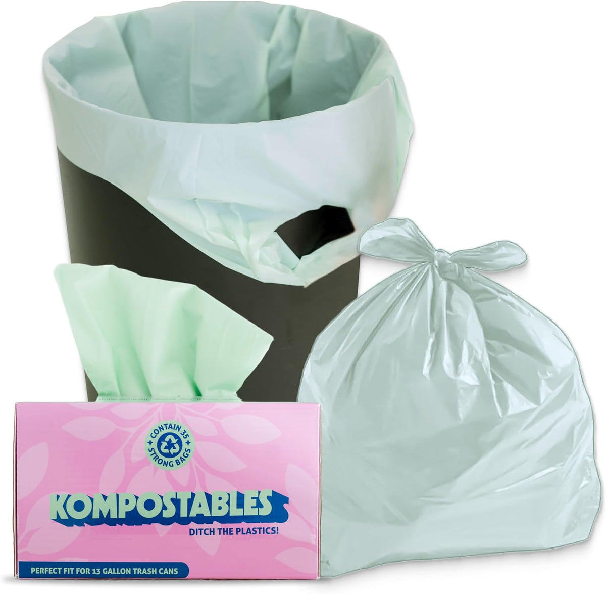 BPI 100% Home Compostable Kitchen Trash Bags, 13 Gallon 1.5 Mil Heavy Duty Unscented Plant Based