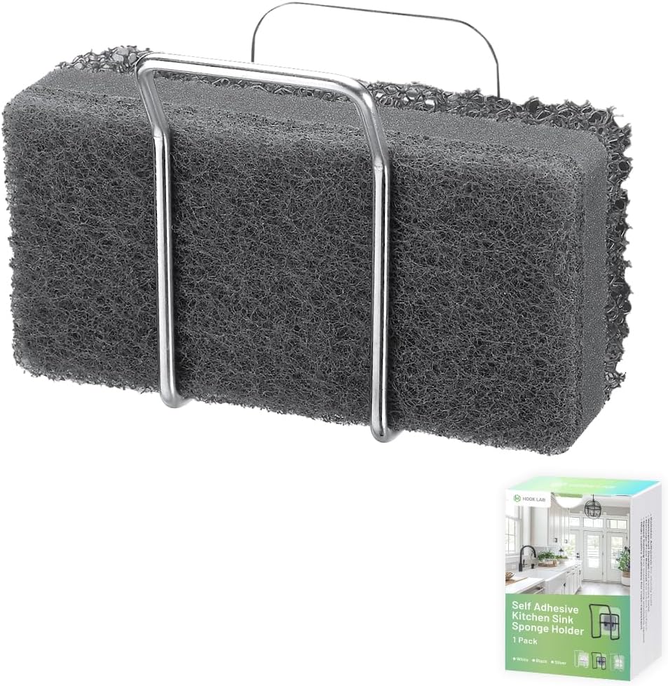 Hook LAB Reusable Sponge Holder for Kitchen Sink & Bathroom Organizer, Mountable Rack for Sponges