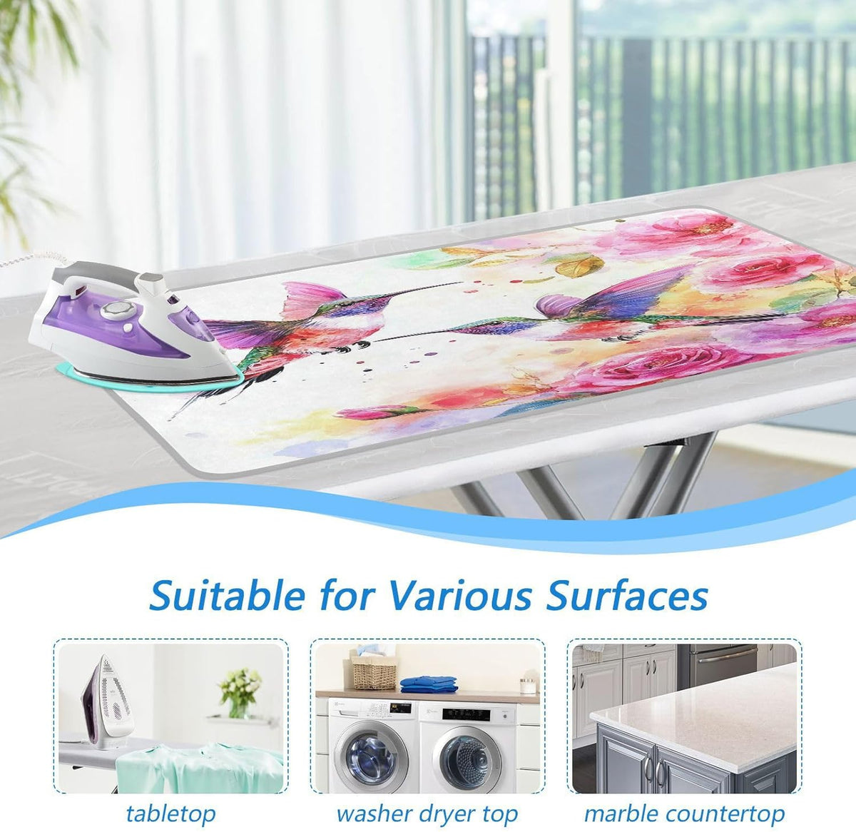 Watercolor Red Hummingbird Ironing Mat for Table top Portable Ironing Pad Blanket for Washer Dryer