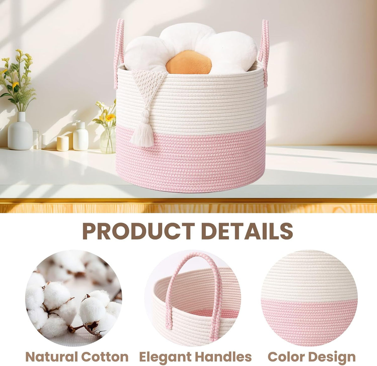 Woven Blanket Basket,115L Large Rope Storage Bin with Handles, Organizer for Blankets Toys Book and