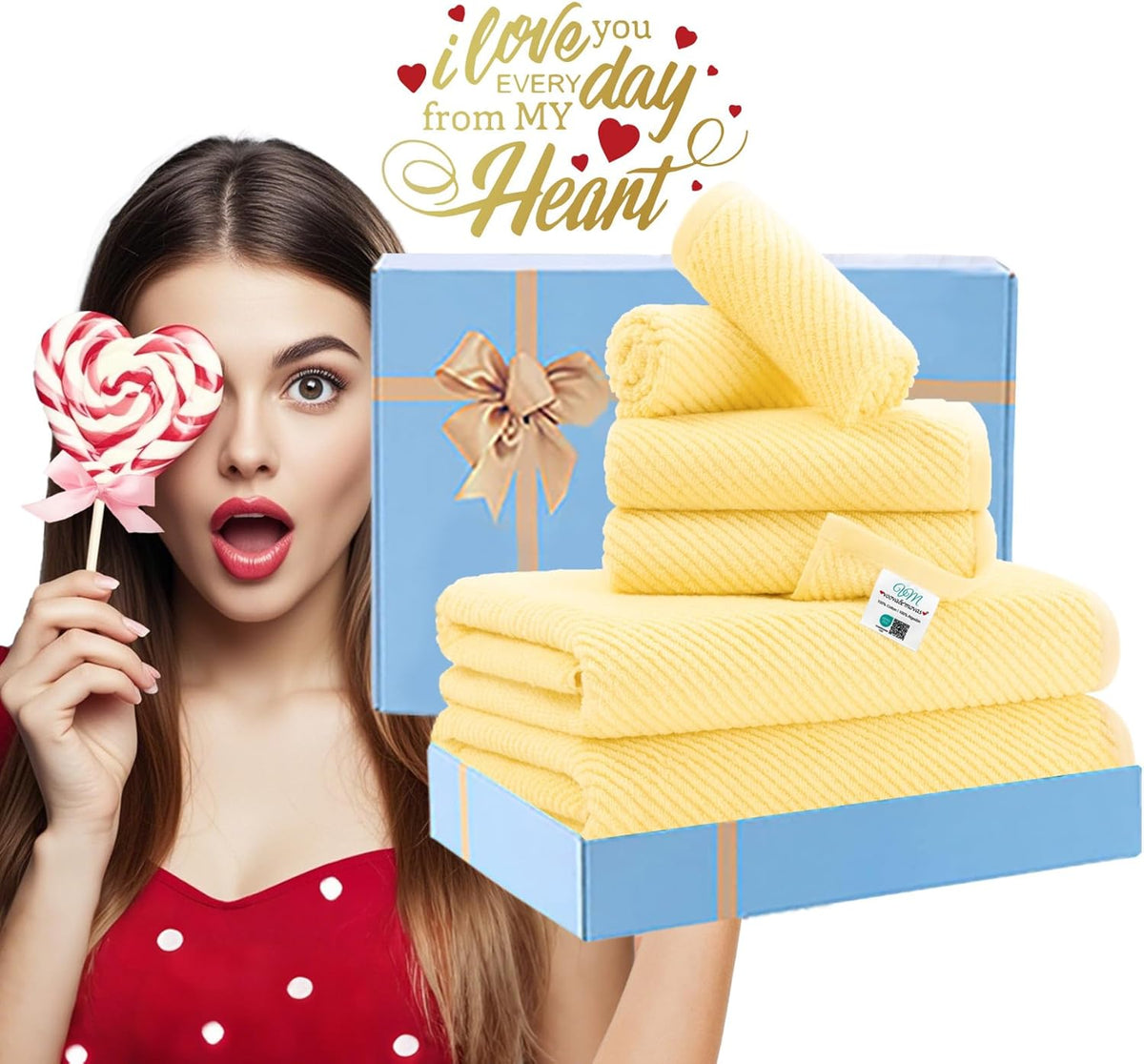 VOOVA & MOVAS Yellow Bath Towels - 100% Cotton | Quick Dry | Light Weight | Thick | Soft, 6 Piece