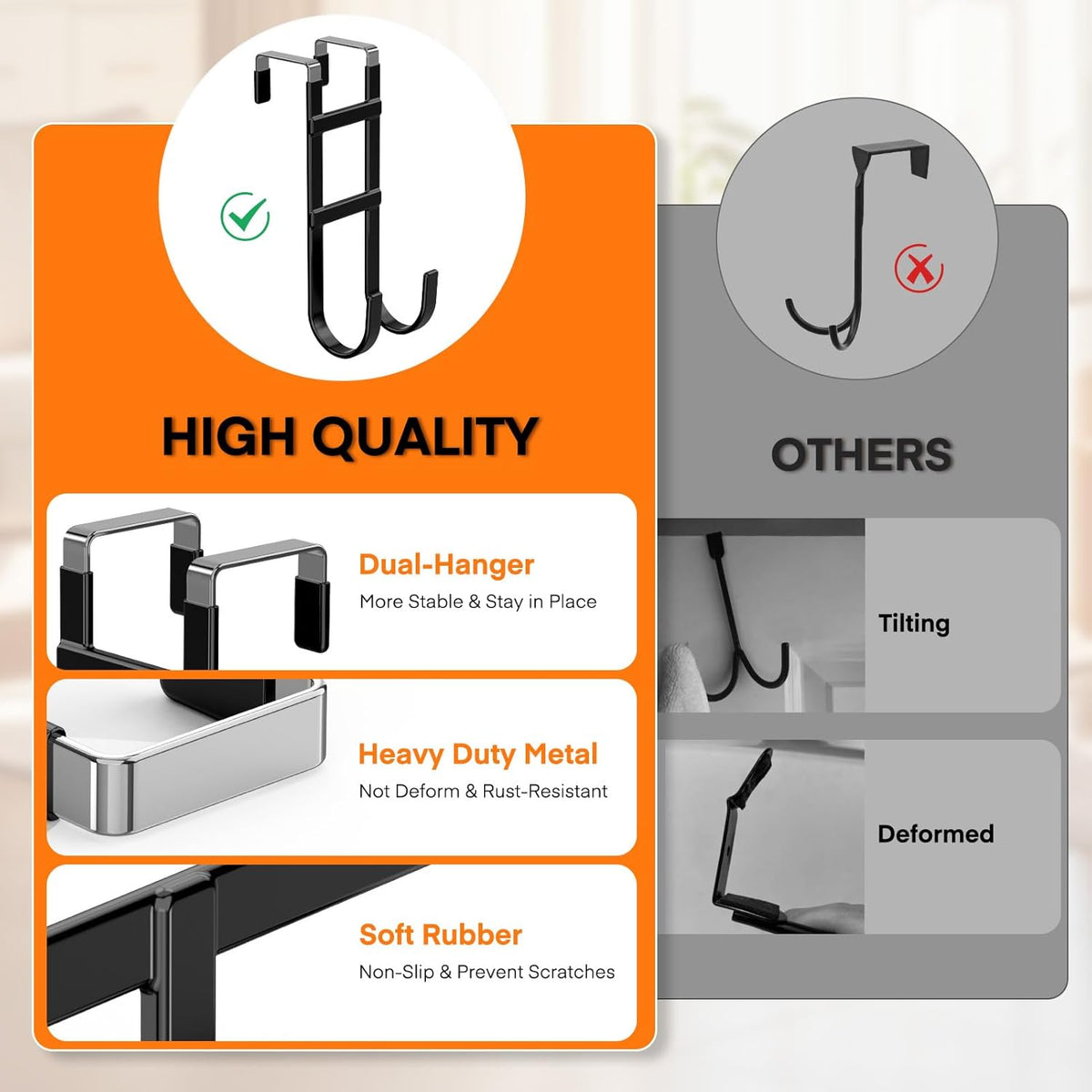 FYY Over The Door Hooks - 2 Pack Heavy Duty Dual-Hook Organizer Hanger with Non-Slip Rubber for