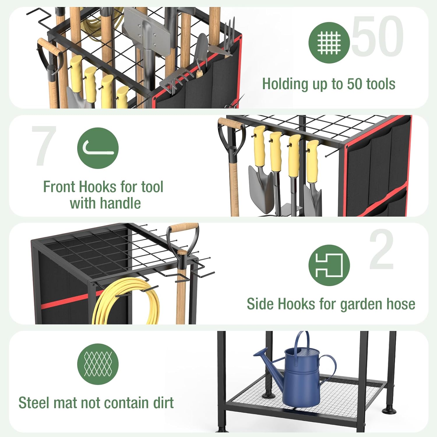 Garden Tool Organizer,Metal Yard Tool Organizer,Holds 50 Long-Handled Tools/Rakes/Brooms,Side