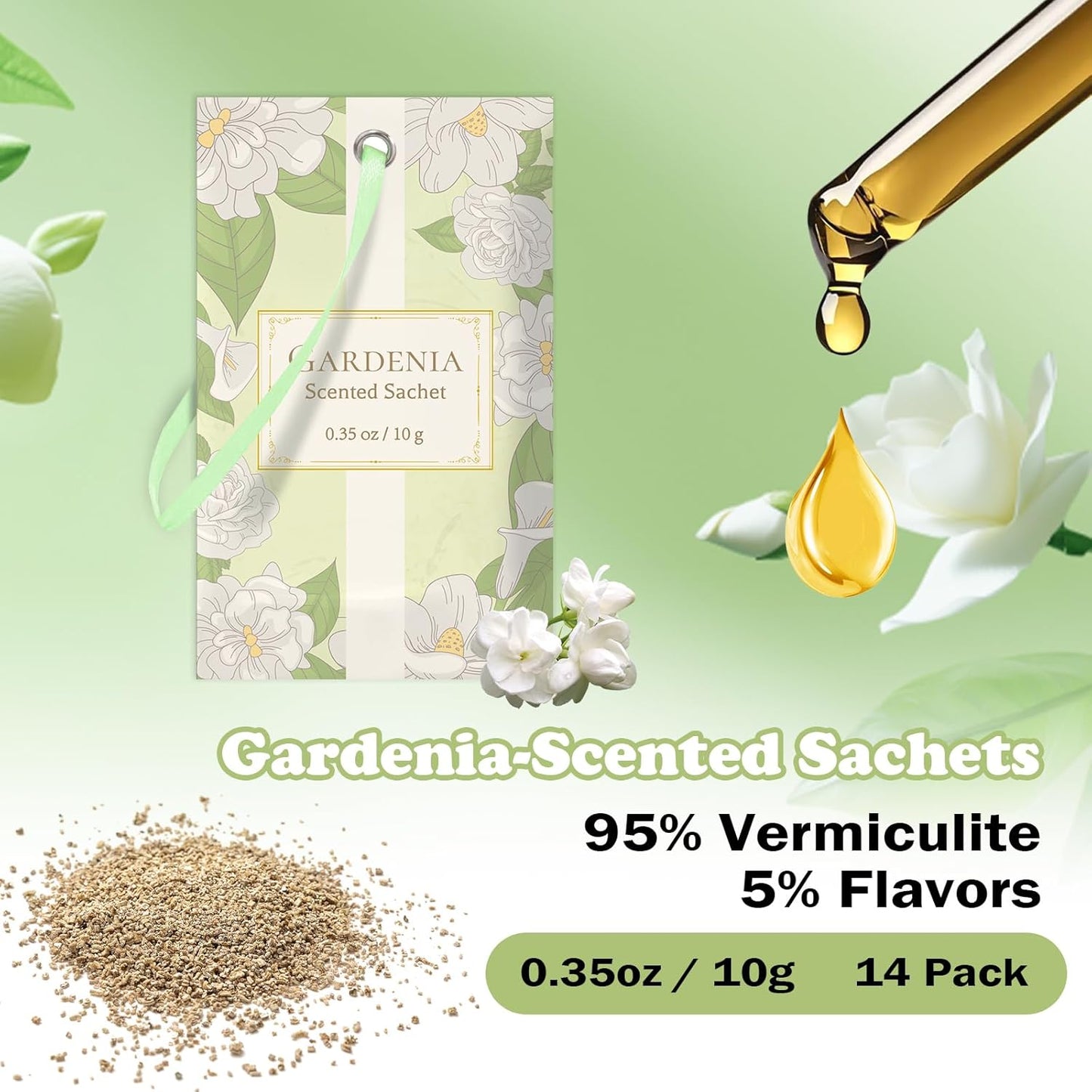 SCENTORINI Scented Sachets for Drawers and Closets, Gardenia Scent 14 Pack, Long-Lasting Sachets