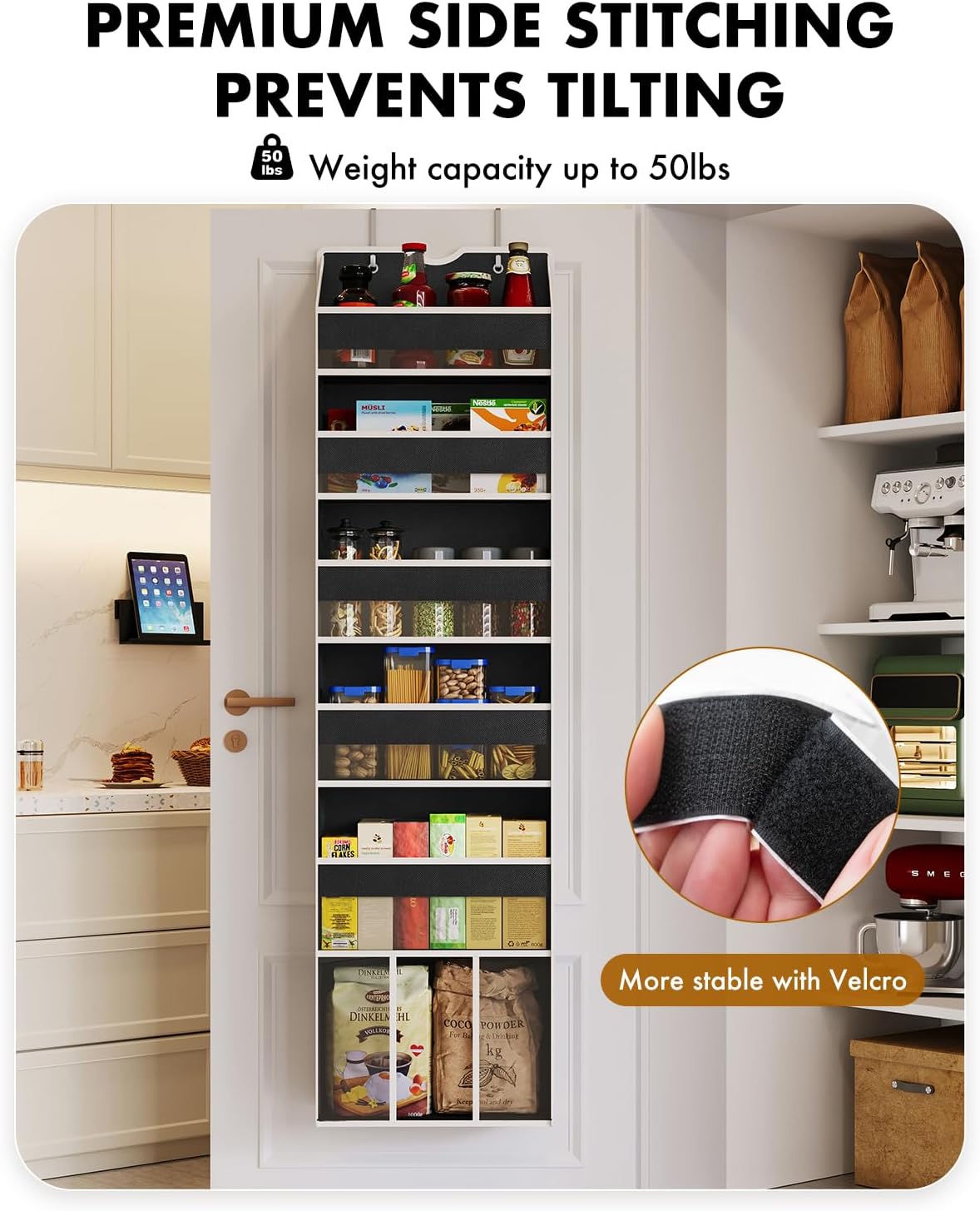 Over The Door Organizer Hanging - 6 Shelf Over Door Organizer with 6 Clear Front & 12 Side Pockets