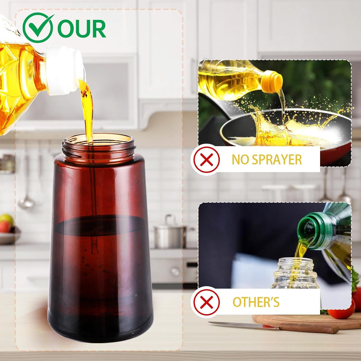 2-in-1 Glass Oil Dispenser & Sprayer - 16oz/470ml Leakproof Bottle for Cooking, Air Fryer, BBQ