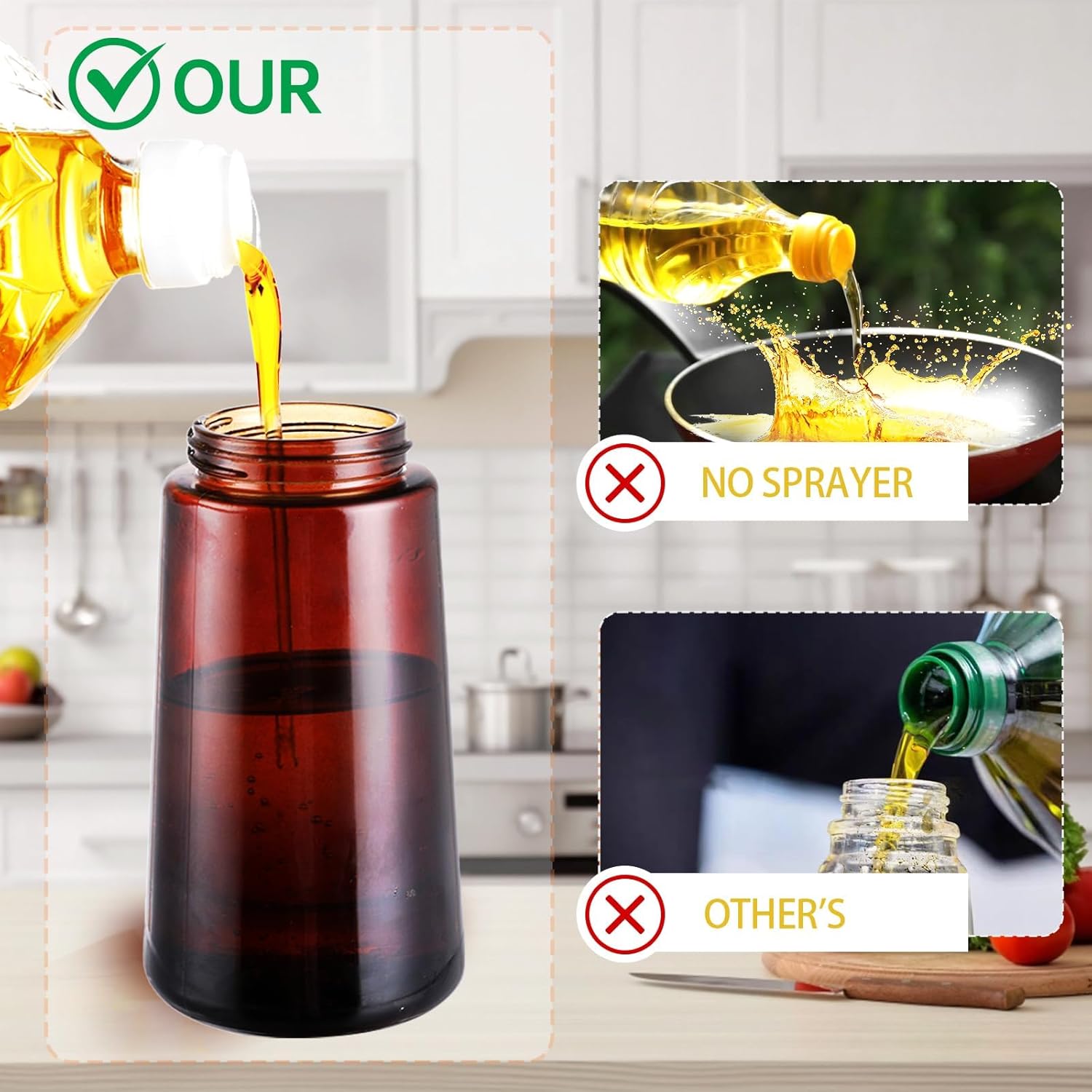 2-in-1 Glass Oil Dispenser & Sprayer - 16oz/470ml Leakproof Bottle for Cooking, Air Fryer, BBQ