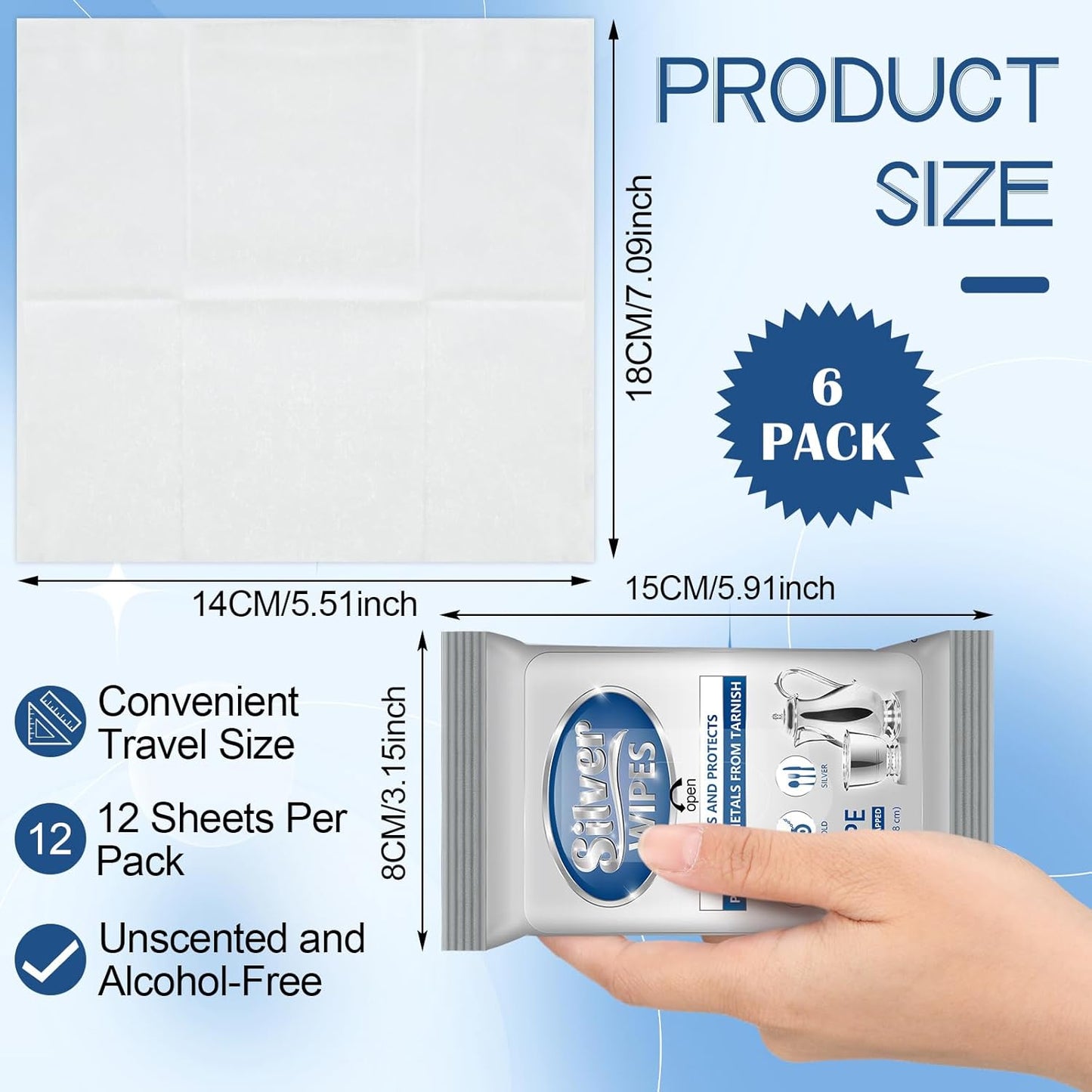 6 Pack/ 72 Pcs Silver Cleaner Wipes Silver Polish Jewelry Cleaner Cleaning Jewelry Wipes for