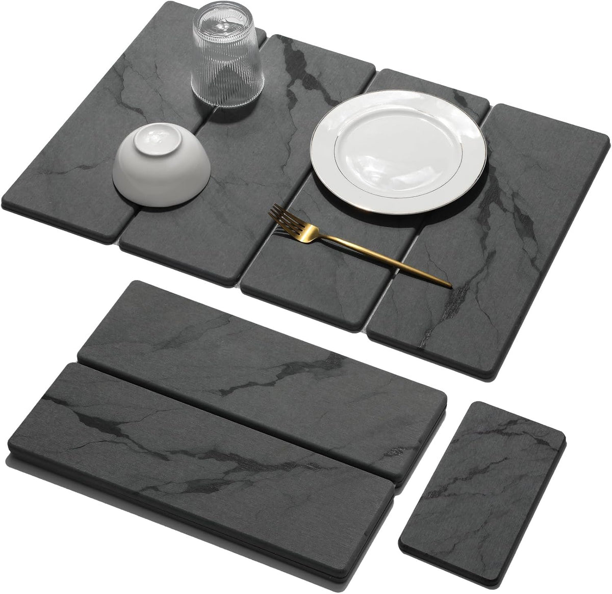 2 PCS Large Stone Dish Drying Mat for Kitchen Counter Quick Dry Stone Dishes Mats Marbled Water