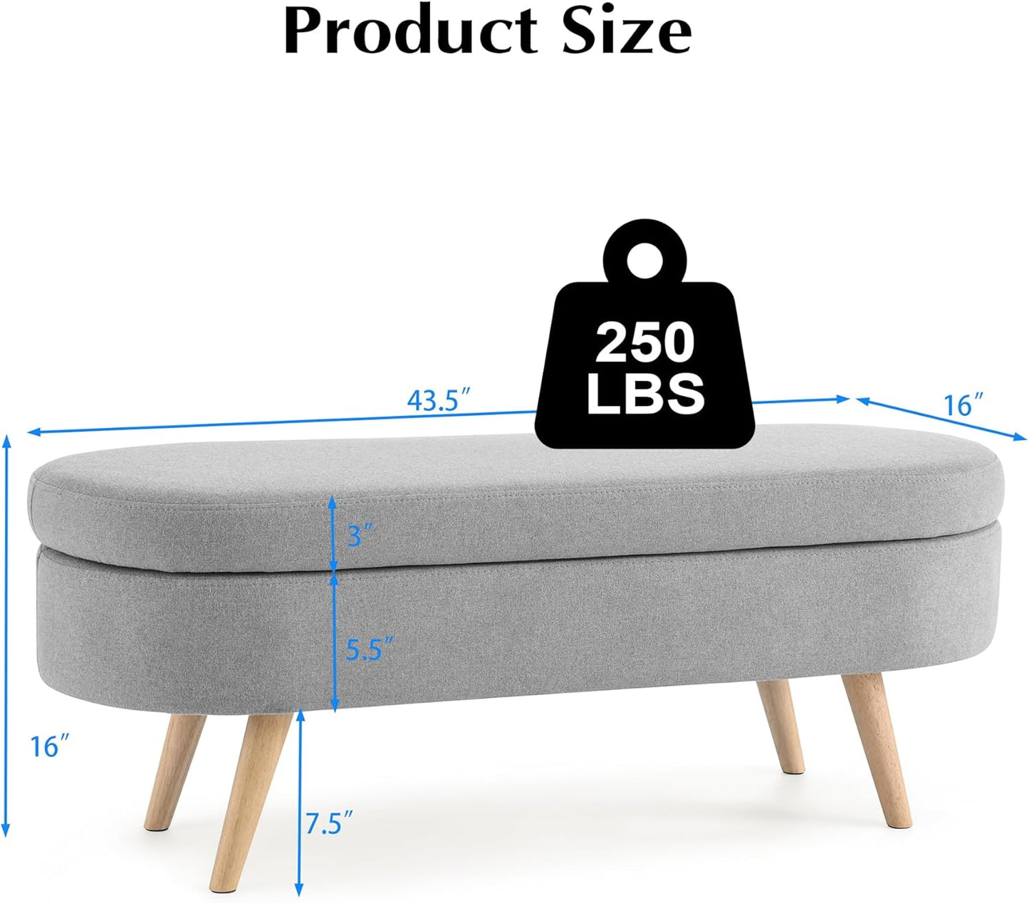 Storage Bench, 43" Storage Ottoman Bench for Bedroom, Upholstered Entryway Benches with Seating