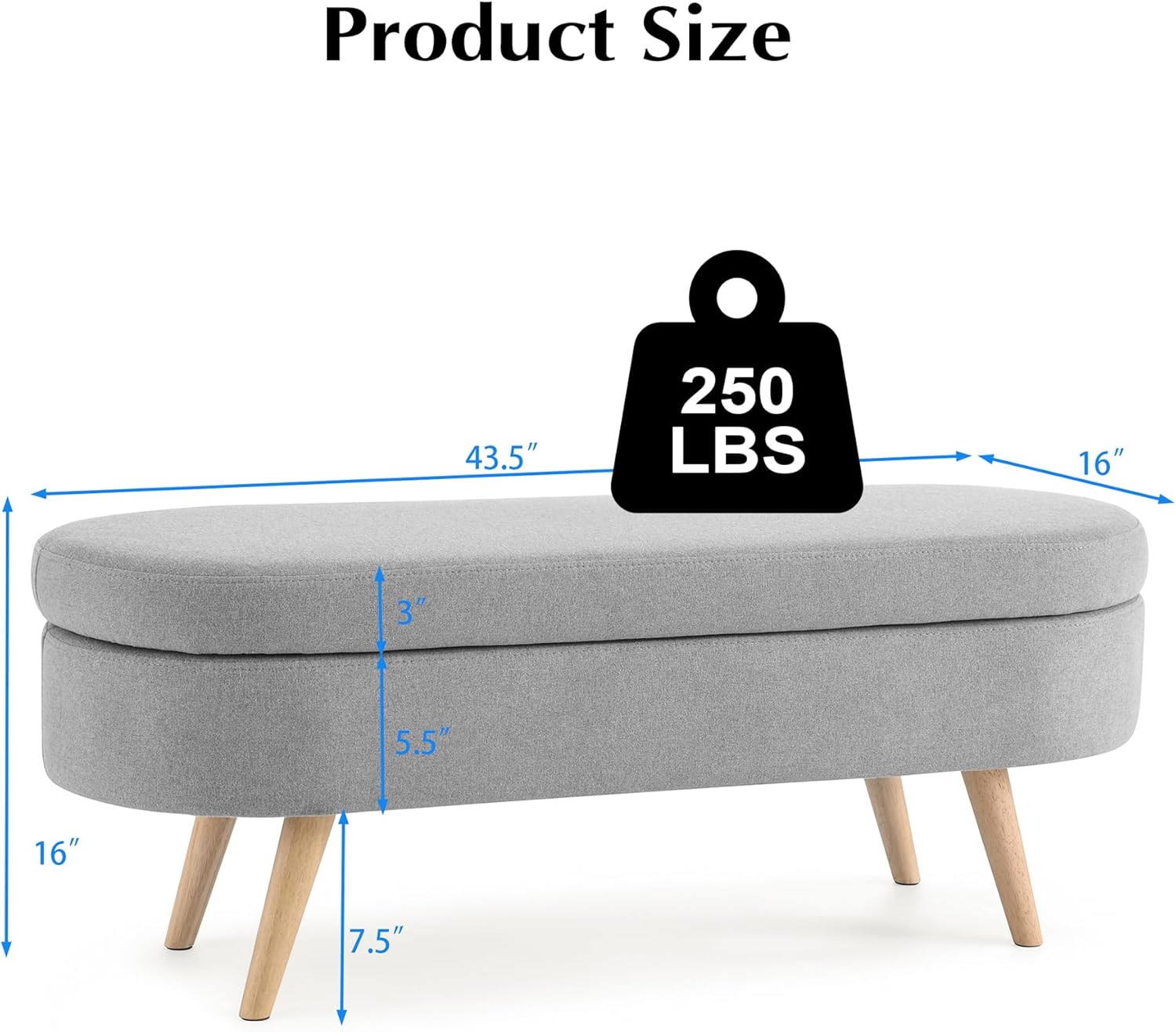 Storage Bench, 43" Storage Ottoman Bench for Bedroom, Upholstered Entryway Benches with Seating