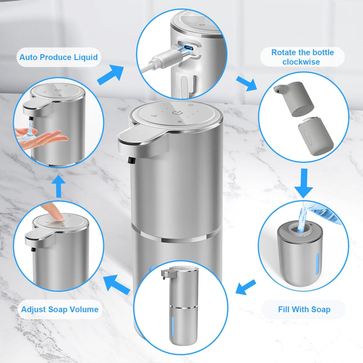 Automatic Foaming Soap Dispenser - Hand Free Pump Touchless Soap Dispenser USB Rechargeable