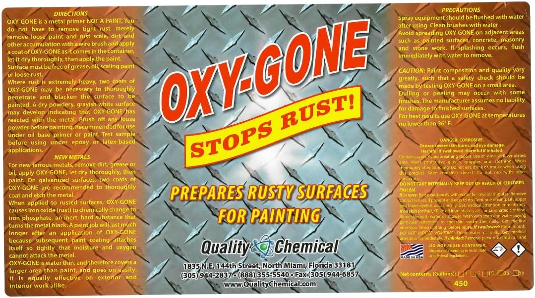 Quality Chemical Oxy-Gone Rust Remover and Metal Treatment/Rust Repair/Prepares surfaces for
