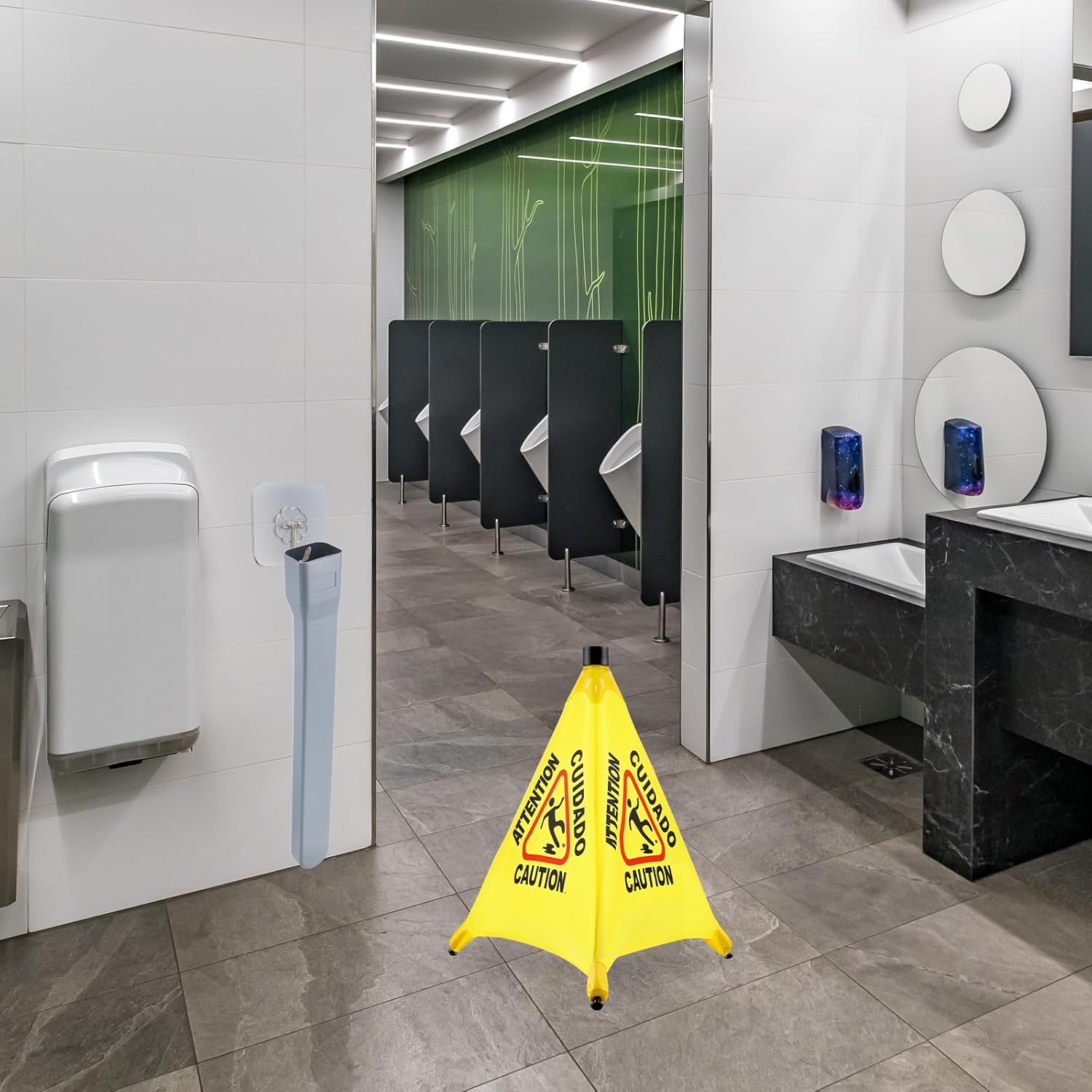 8-Packs Wet Floor Signs 20 Inch, Pop UP Bilingual Yellow Caution Wet Floor Sign with Wall Mounted