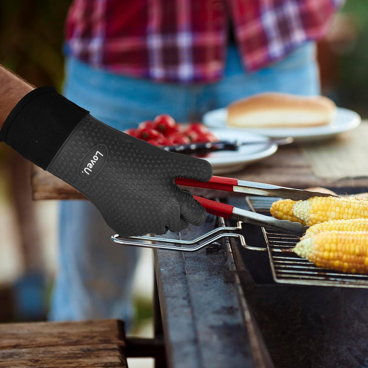 Kitchen Oven Gloves - Dual-Layer Heat Resistant Grilling Gloves, Silicone Oven Mitts with 5