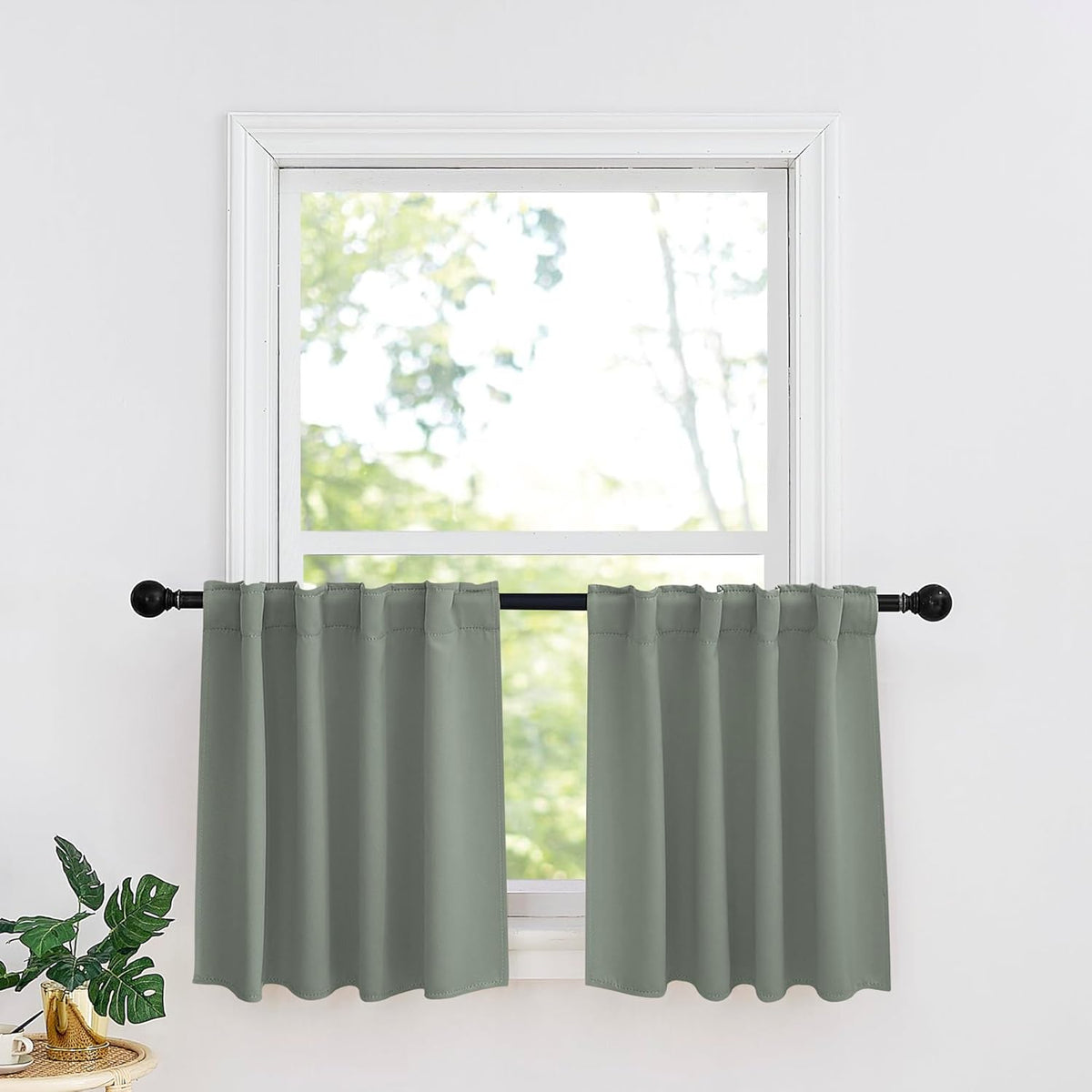 RYB HOME Sage Green Blackout Curtains for Bathroom, Thermal Insulated Light Block Window Curtains