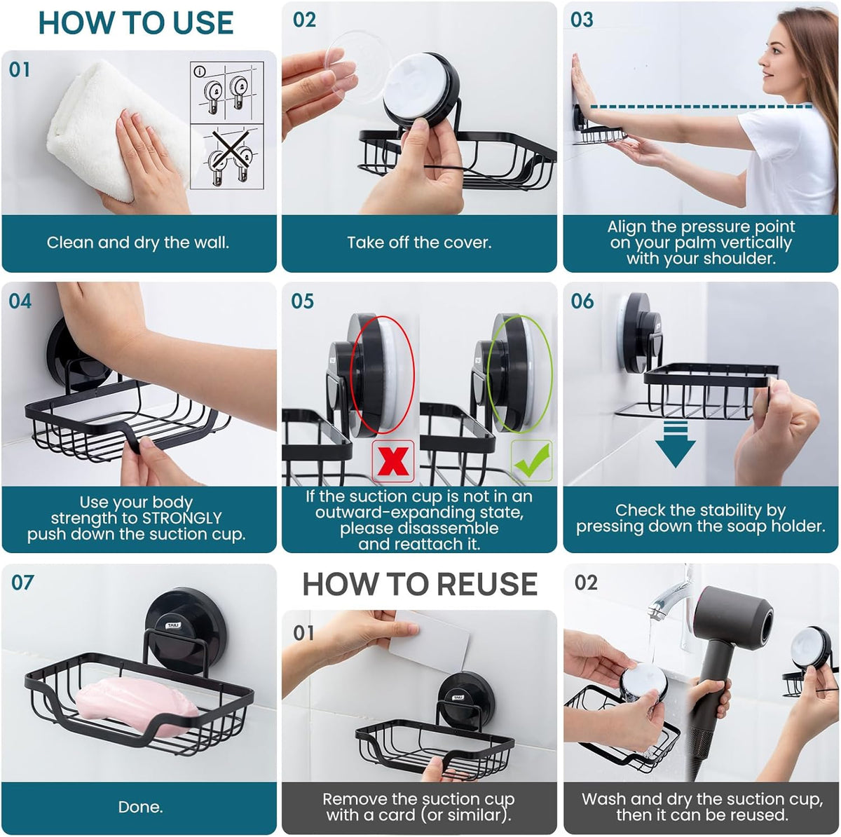 TAILI Soap Holder Bar Dish Suction Cup, Bar Shampoo Rack for Shower Wall, Draining Soap Saver Tray