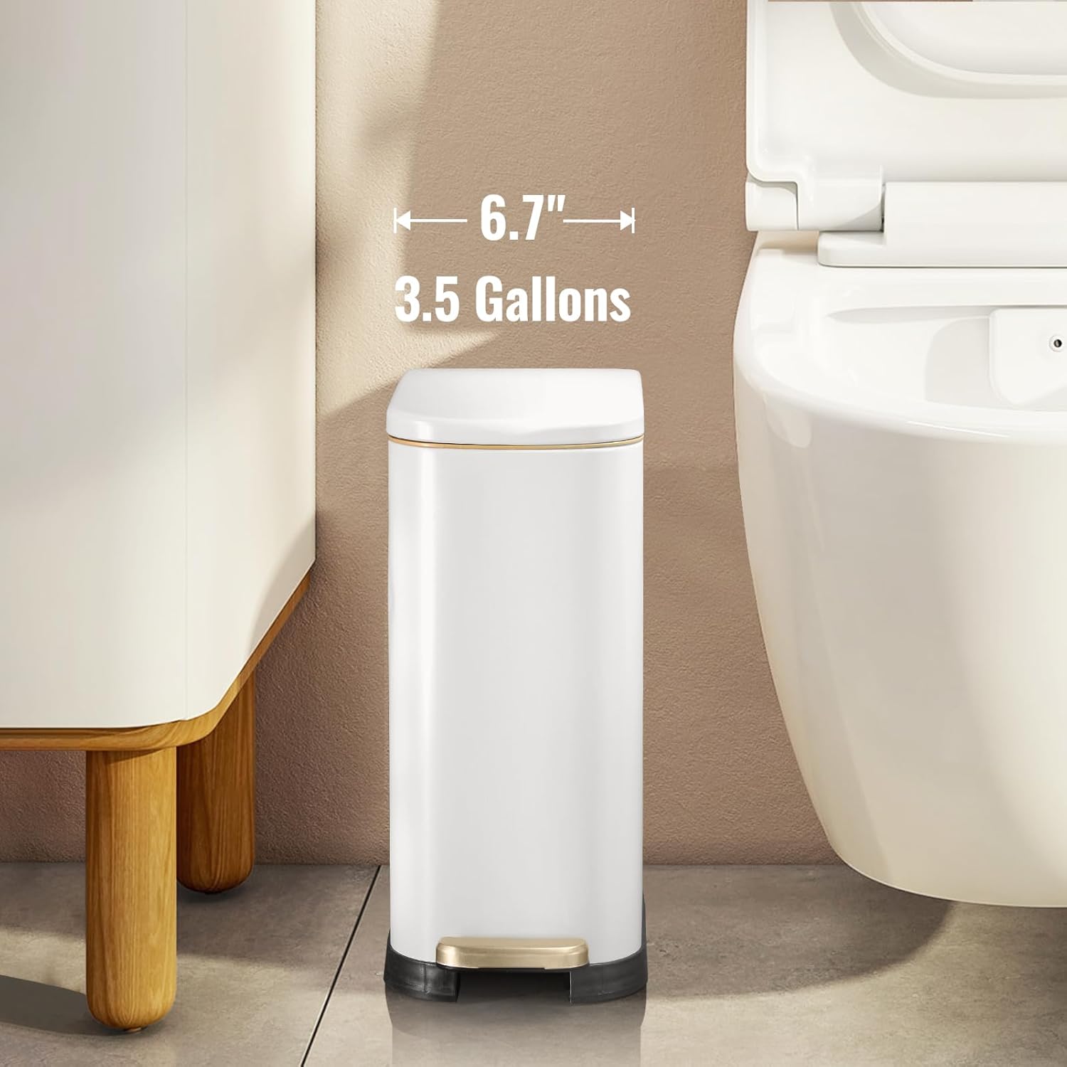 Bathroom Trash Can with Soft-Close Lid 3.5 Gallon Stainless Steel Garbage Can with Removable Inner