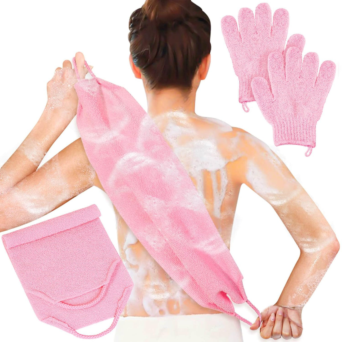 Anezus Exfoliating Shower Bath Gloves Back Scrubber Set for Body, Face, Shower, Bath, Scrub and