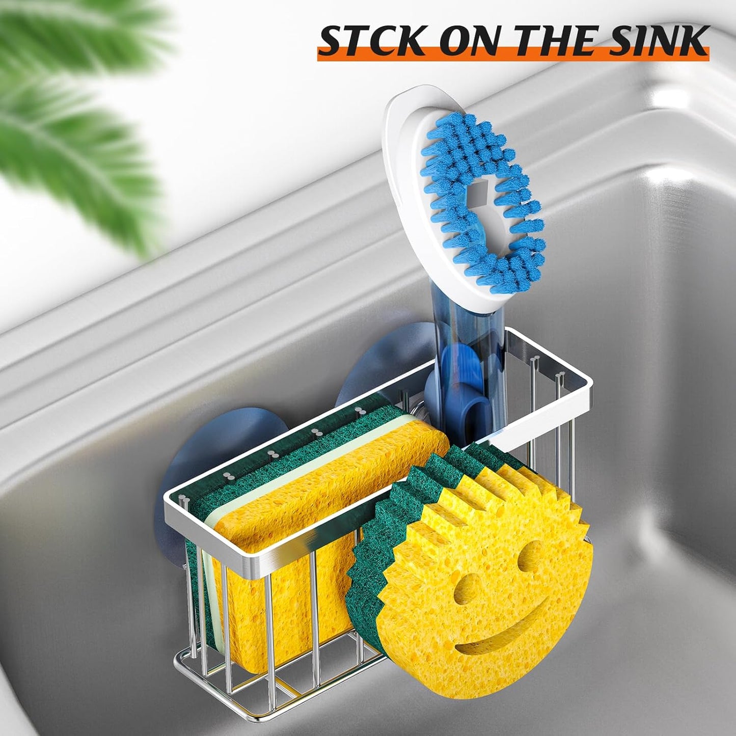 Sponge Holder Smiley Face,Sink Caddy for Kitchen Sink,Sponge Holder with 2 PCS Suction Cups/1 PCS