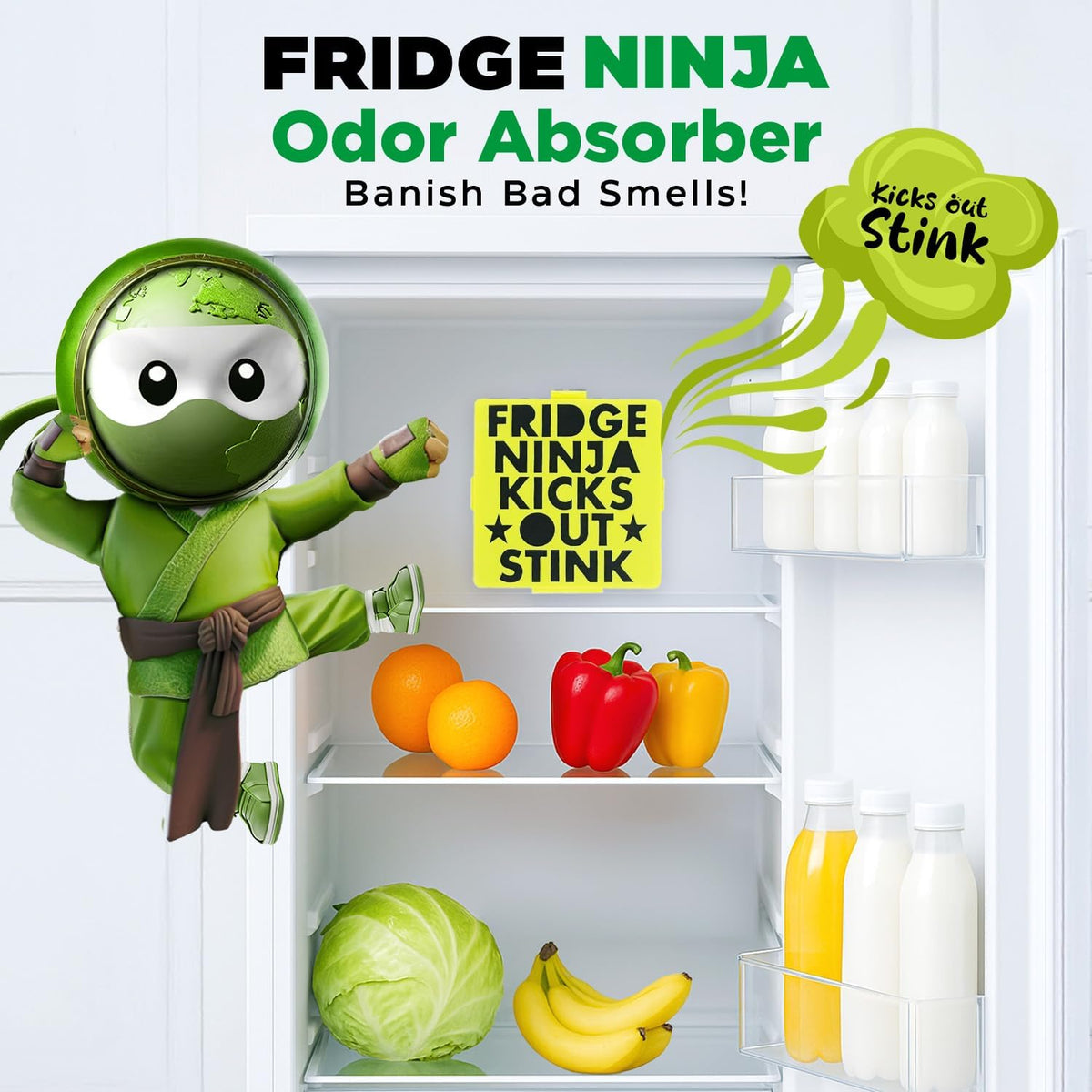 Fridge Ninja Compact Fridge Deodorizer (2 Pack) - More Effective Than Baking Soda - Compact Size
