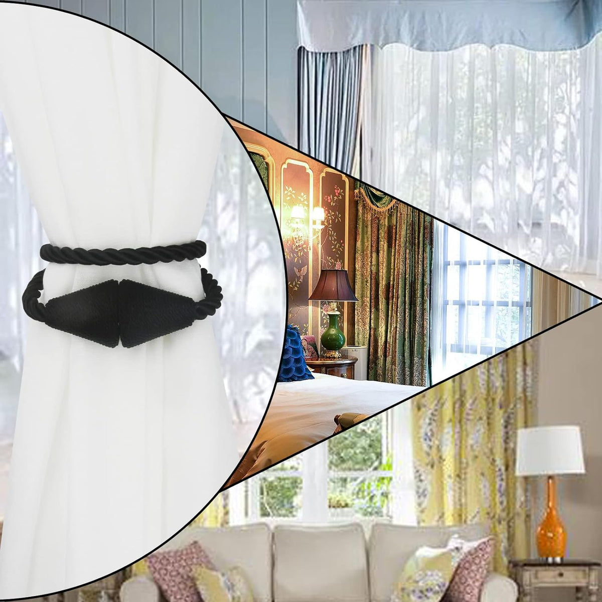 4 Pack Magnetic Curtain Tiebacks Rope Modern Handmade Curtain Tie Backs Decorative Drapes Weave