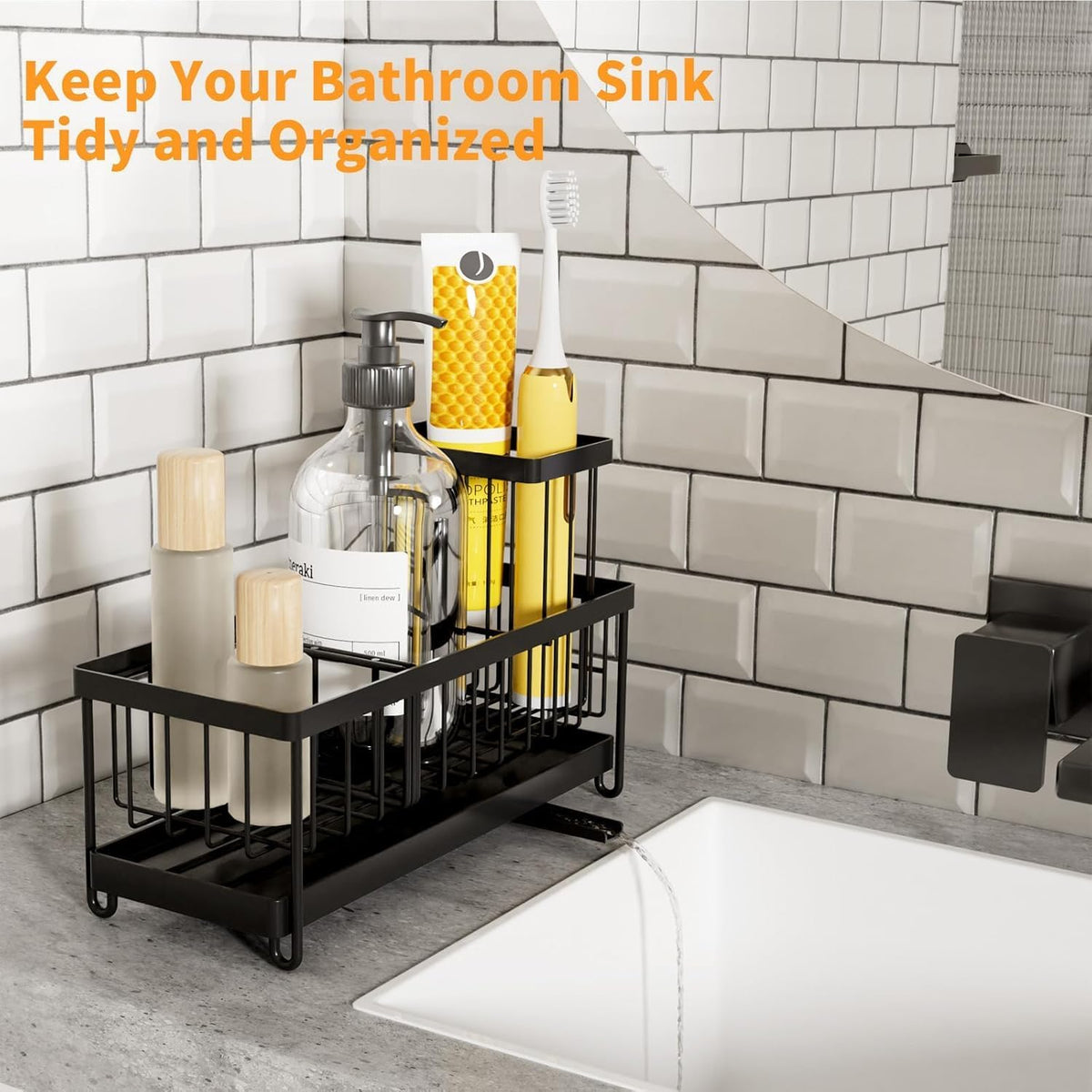 Sponge Holder for Kitchen Sink, Stainless Steel Sink Caddy with Auto Drain Tray, Kitchen Organizer
