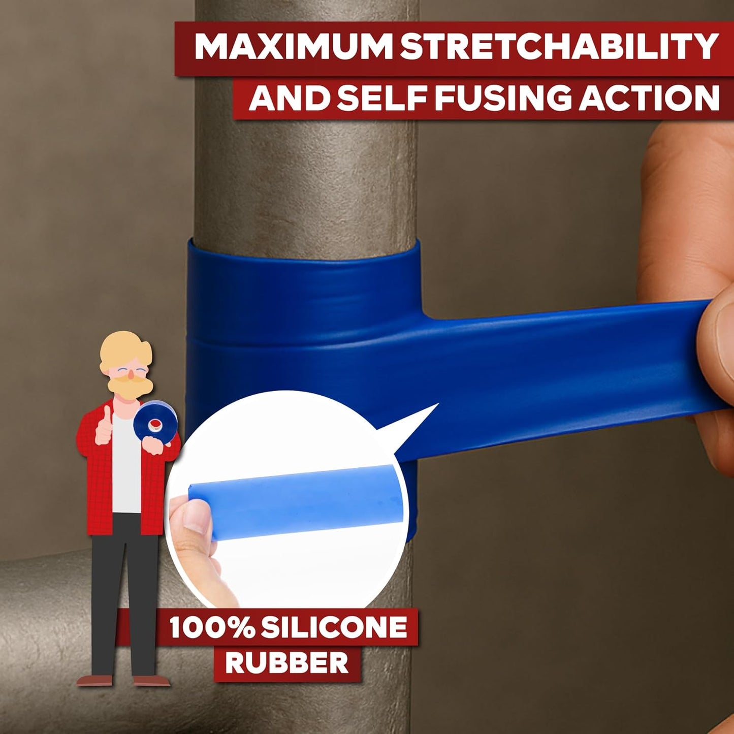 XFasten Self Fusing Silicone Tape Waterproof – 1" x 36 Feet Blue, Self Amalgamating Tape, Silicone