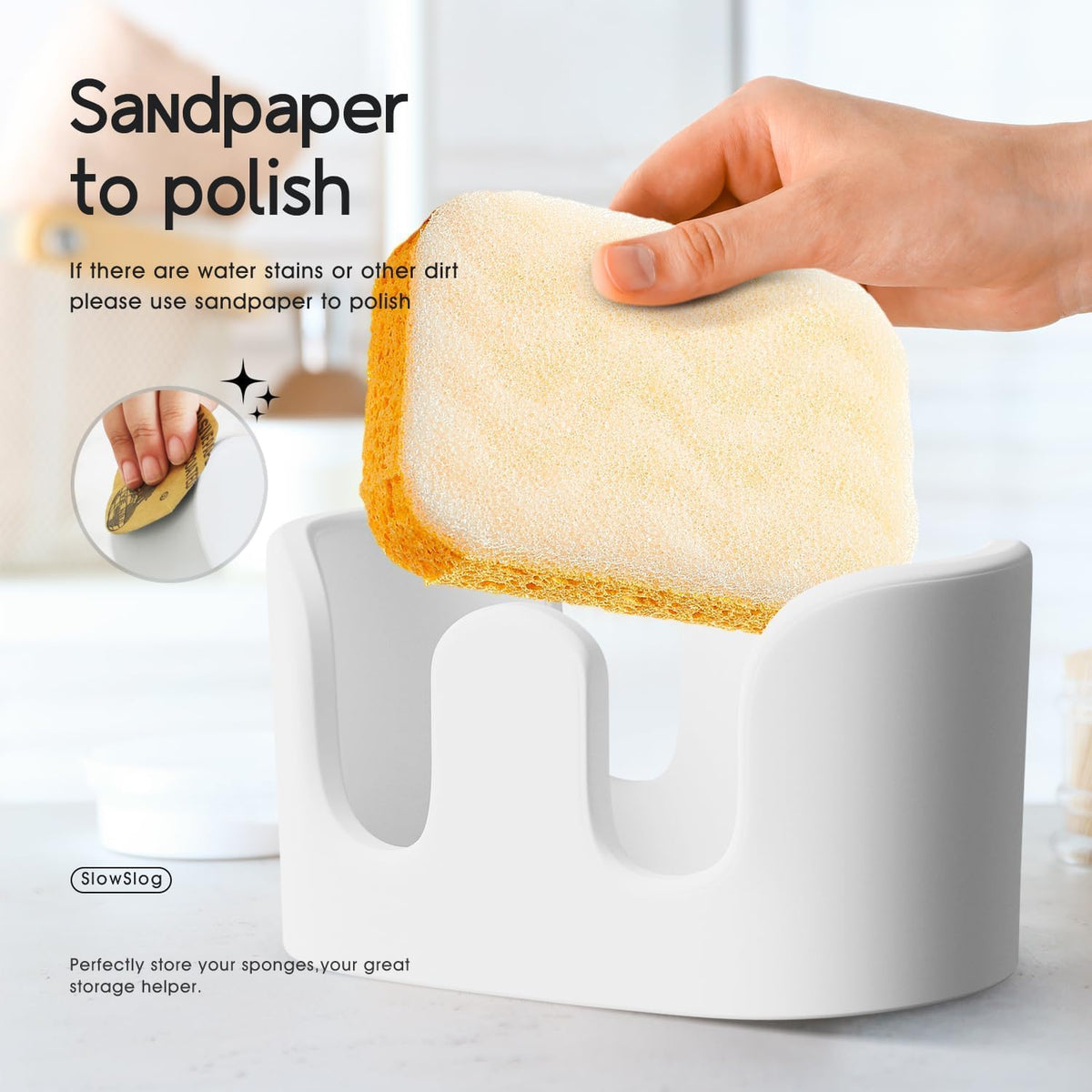 2 Pack Double Sponge Holder, Diatomite Stone Absorbent Sponge Stand for Kitchen Sink - Quick Dry