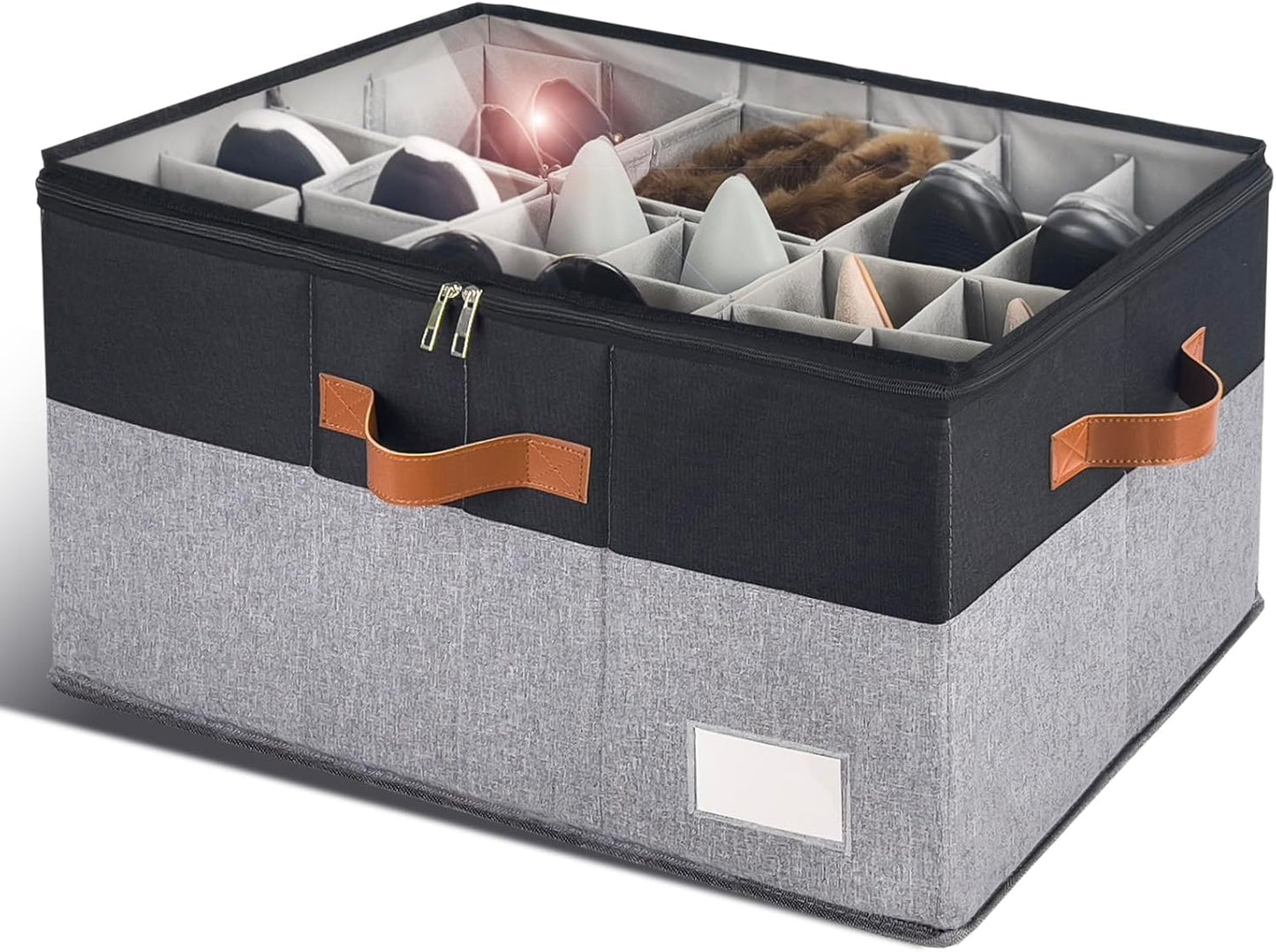 Shoe Organizer for Closet, Foldable Shoe Storage Bins with Clear Cover, Space Saving Shoes Holder