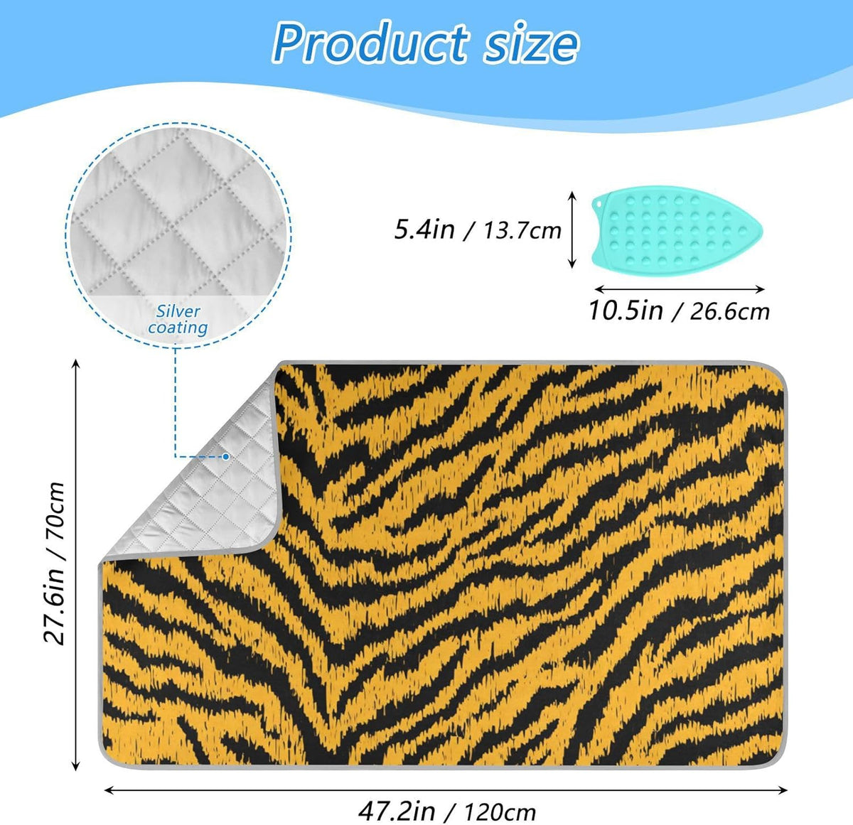 Classical Tiger Skin Print Ironing Mat for Table top Portable Ironing Pad Blanket for Washer Dryer
