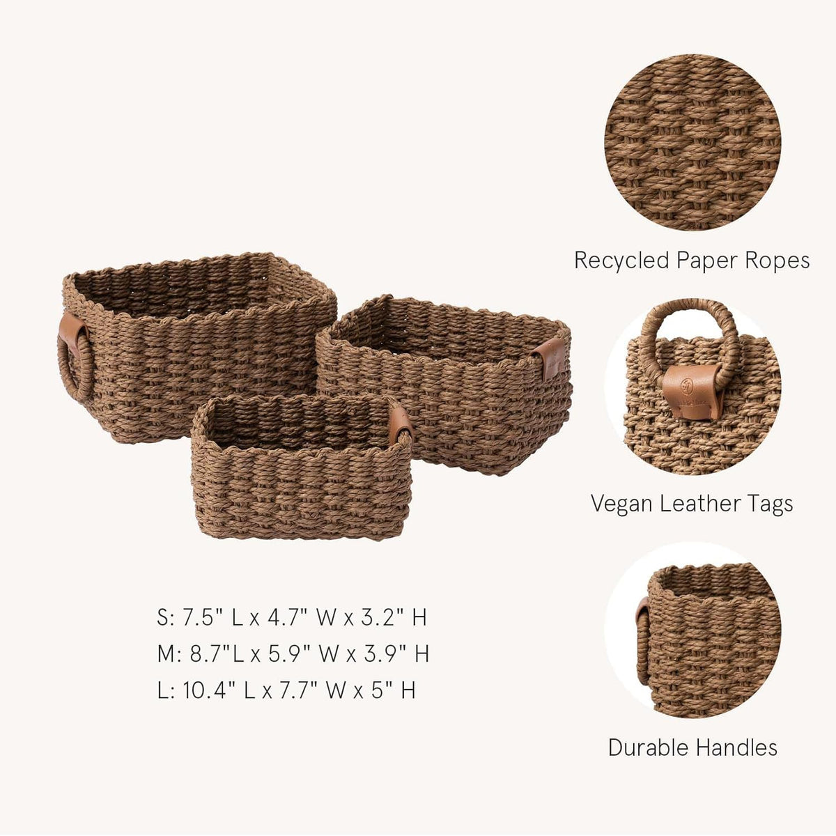 LA JOLIE MUSE Woven Storage Baskets, Recycled Paper Rope Bin Organizer Divider for Cupboards Drawer