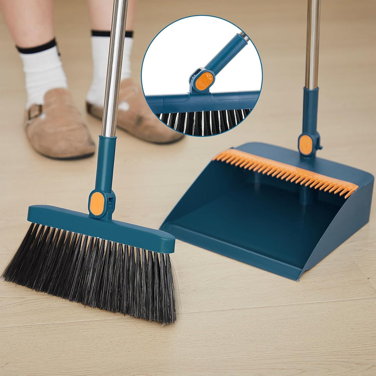 Suclain 4 Set 8 Pcs Broom and Dustpan Set 47 Inch Long Handle Brooms for Sweeping Indoor Household