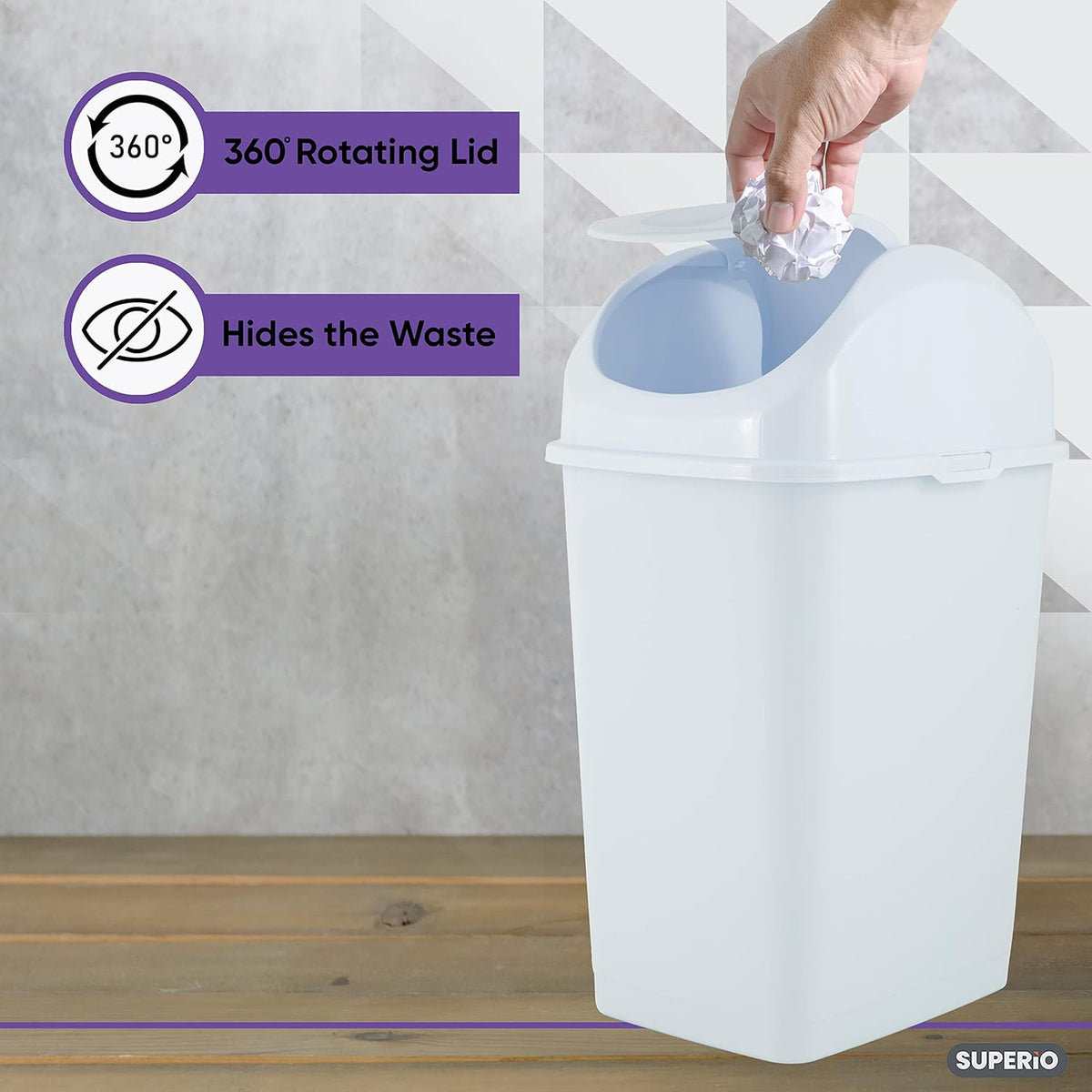 Superio Medium Trash Can with Lid 4.5 Gallon Plastic Swing Top Garbage Can Slim Waste Bin for Under