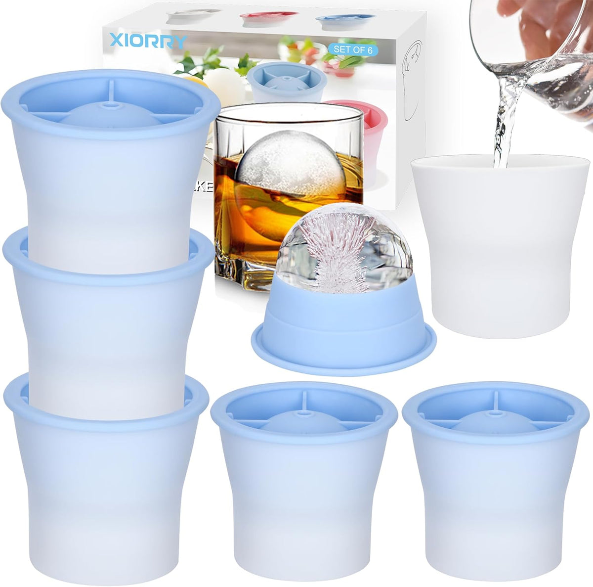 Round Ice Cube Molds 6 Pieces, Silicone Sphere Ice Mold Maker, Stackable Easy Release Circle Ice