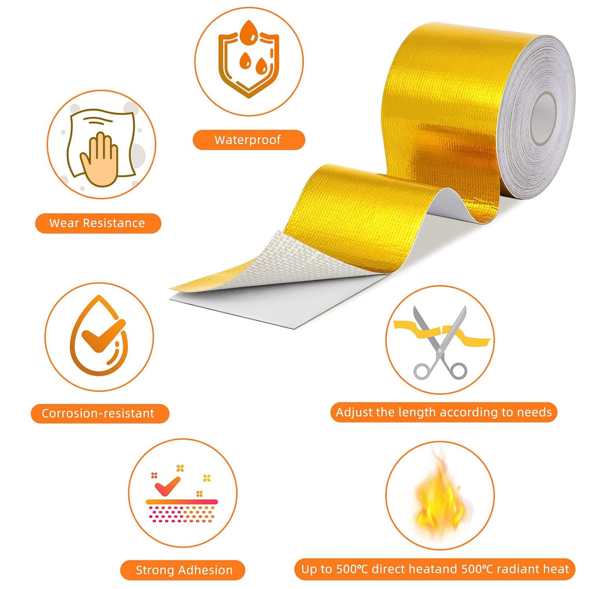 Zonon 2 Rolls Aluminum Foil Tape Heat Shield Tape Barrier Adhesive Reflective Fiberglass Thermal