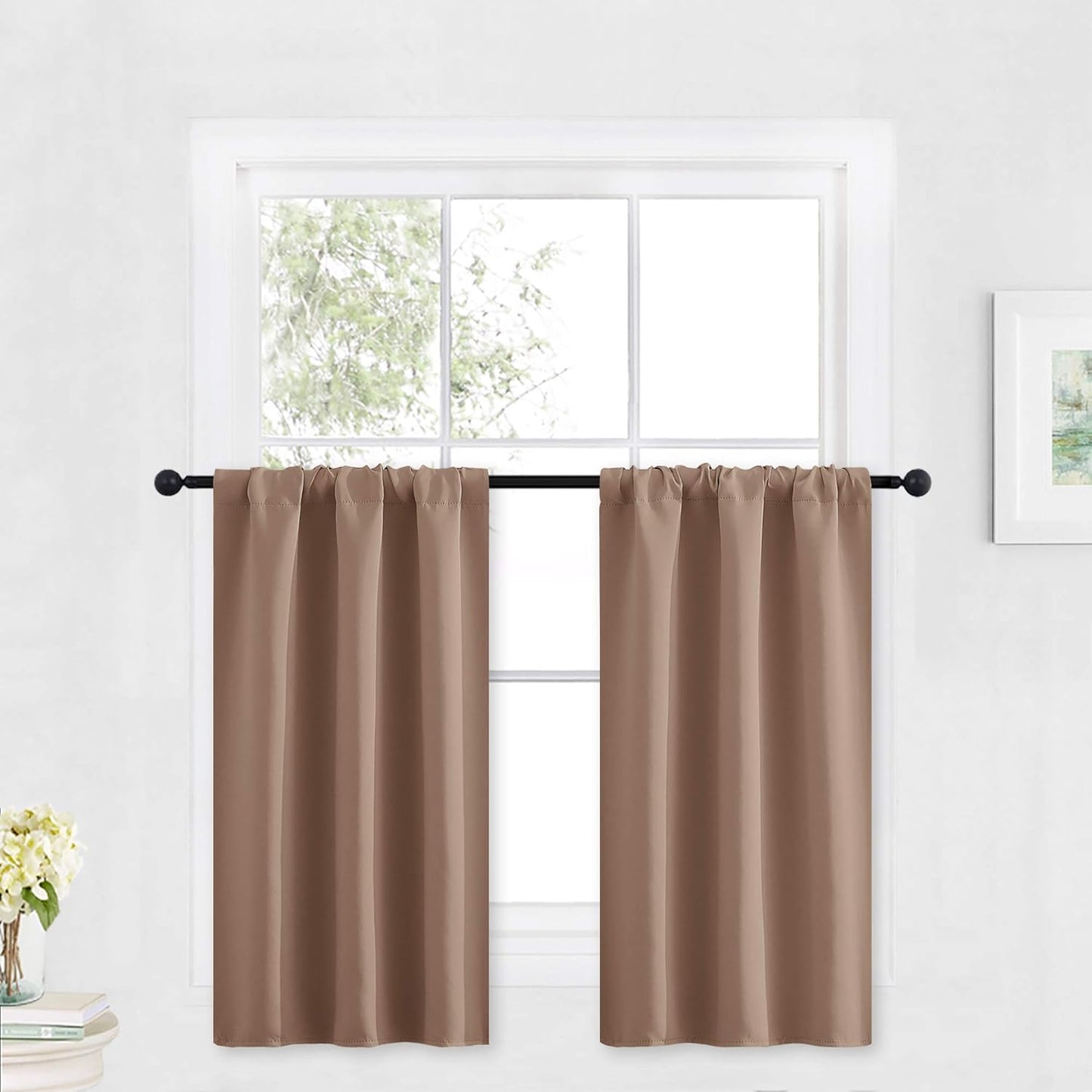 RYB HOME Blackout Small Window Curtains for Kitchen, 2 Panels Solid Kitchen Curtains Privacy Half