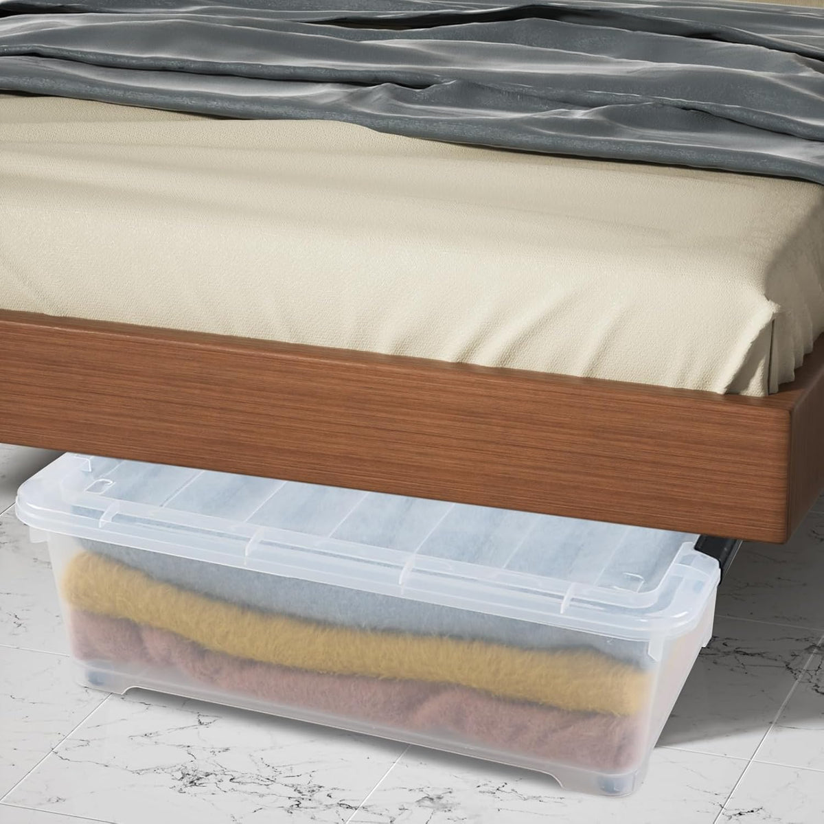 4 Packs 20 Quart Plastic Under Bed Storage Container with Lids and Wheels, Stackable and Nestable